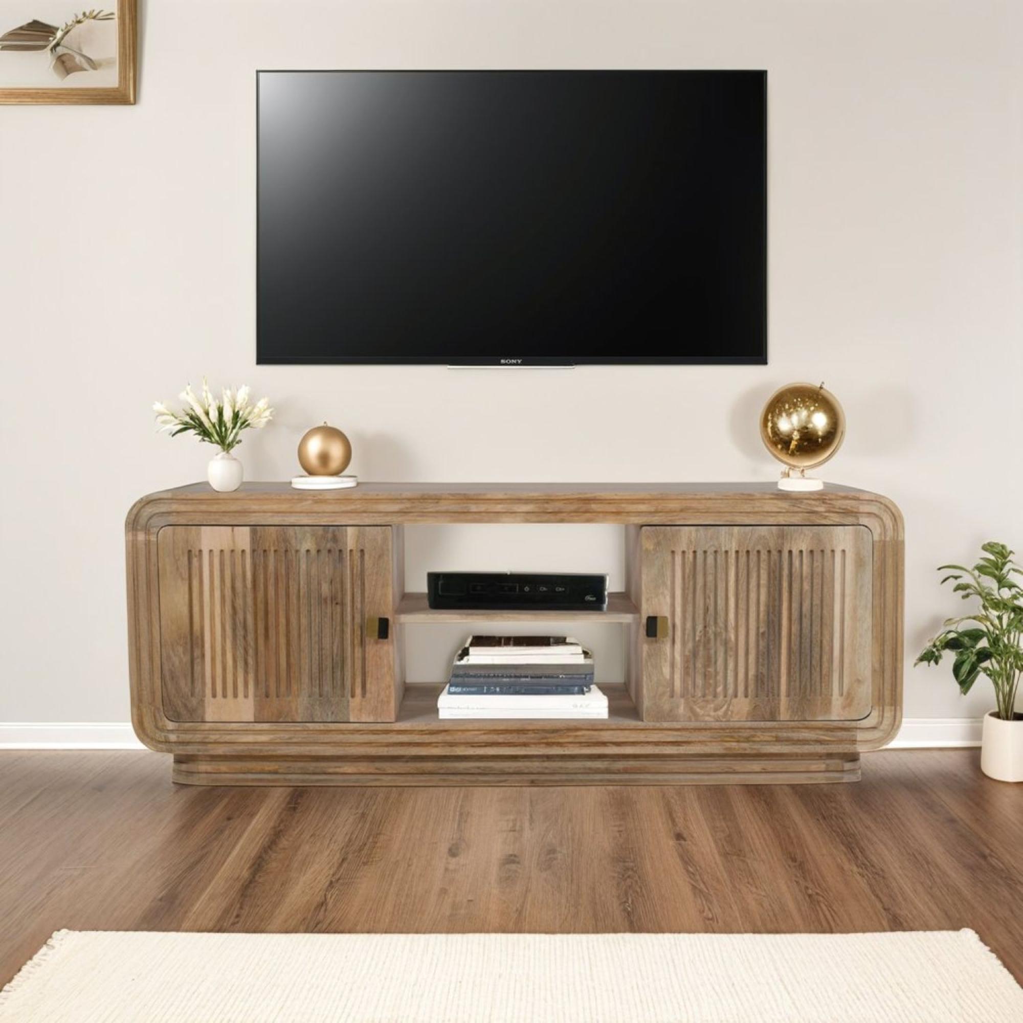 Hanover Ribbed Carved Mango Wood 145cm TV Unit