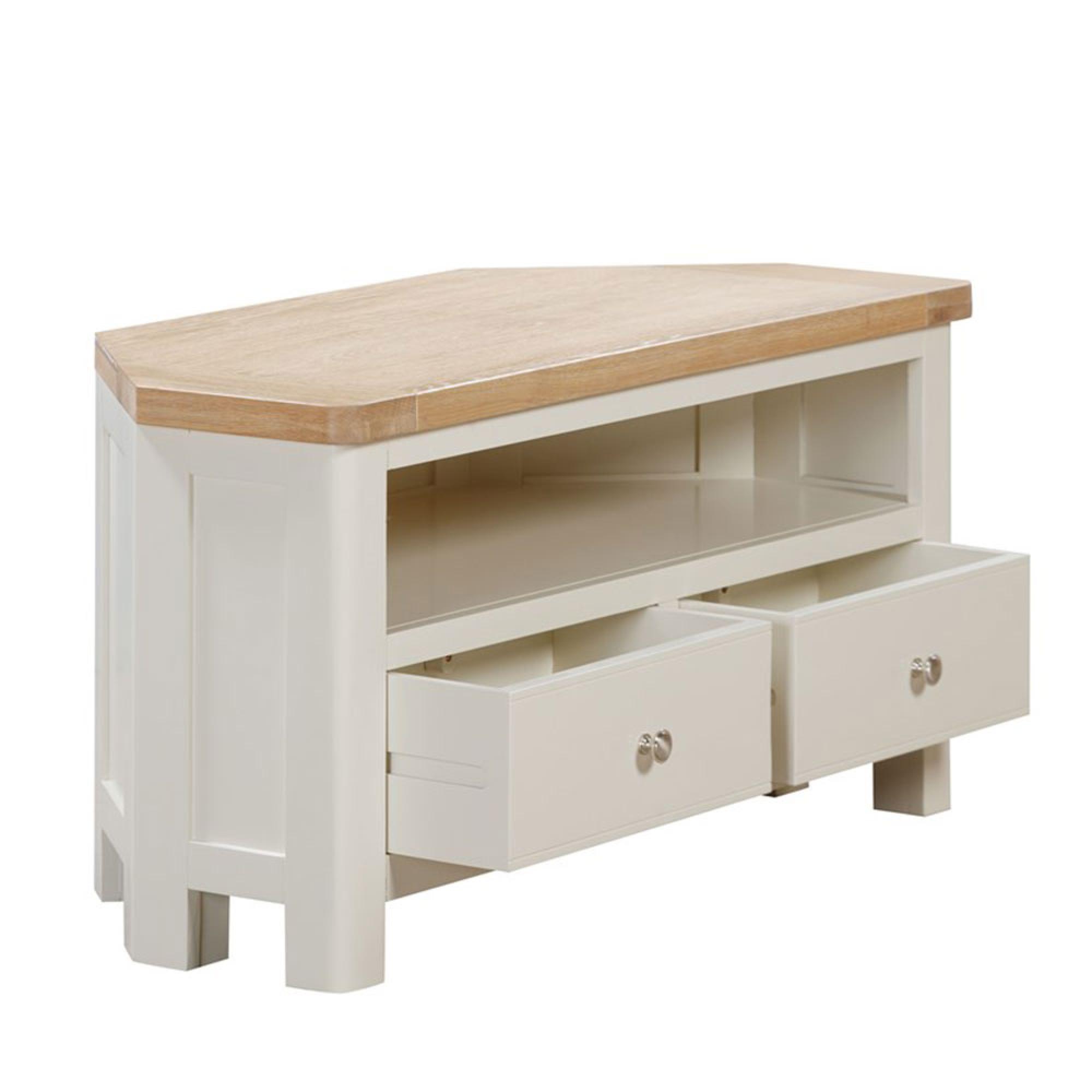 Hayley TV Unit - 2 Drawer - Corner - Oak and White