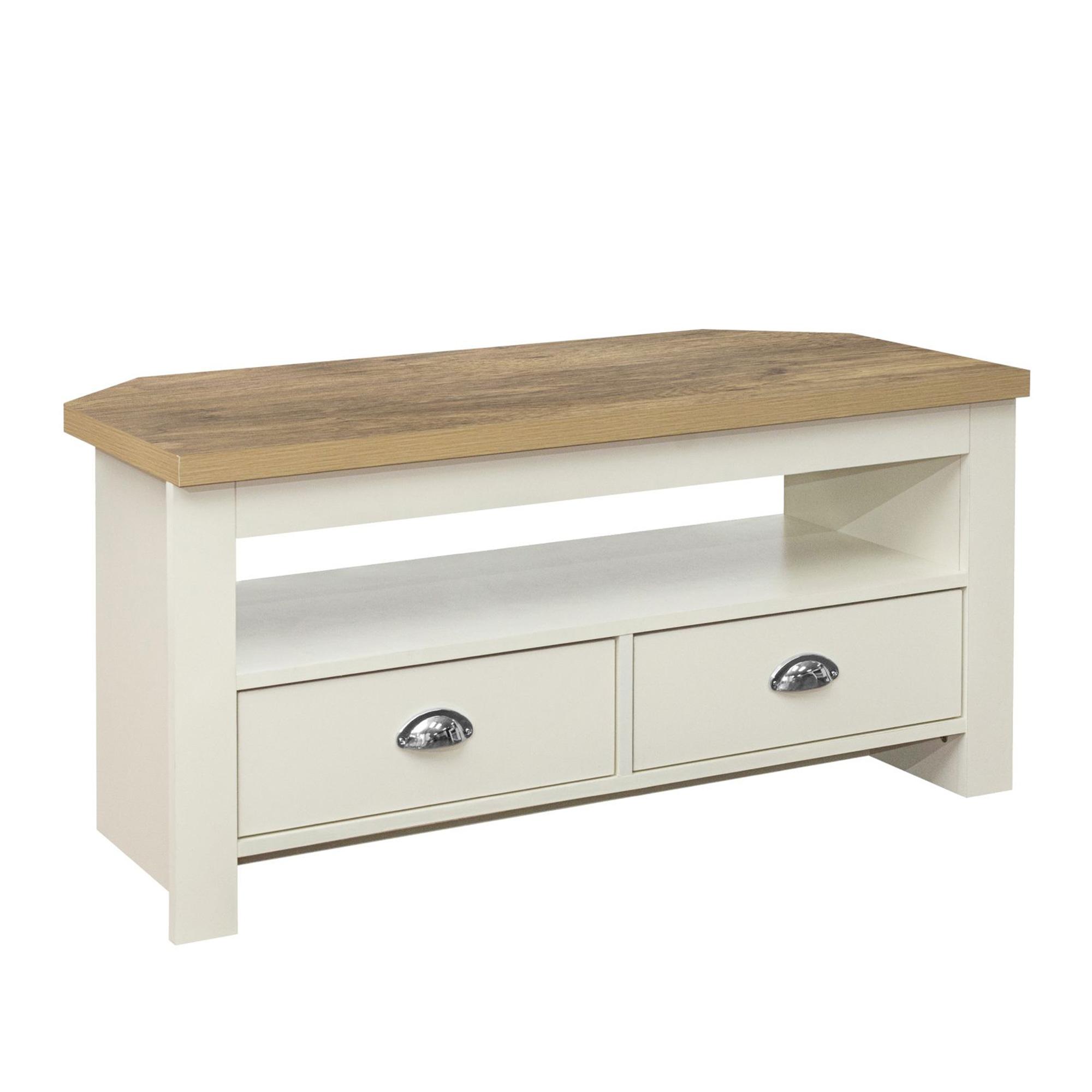 Highgate Corner TV Unit - 2 Drawer - Cream Painted