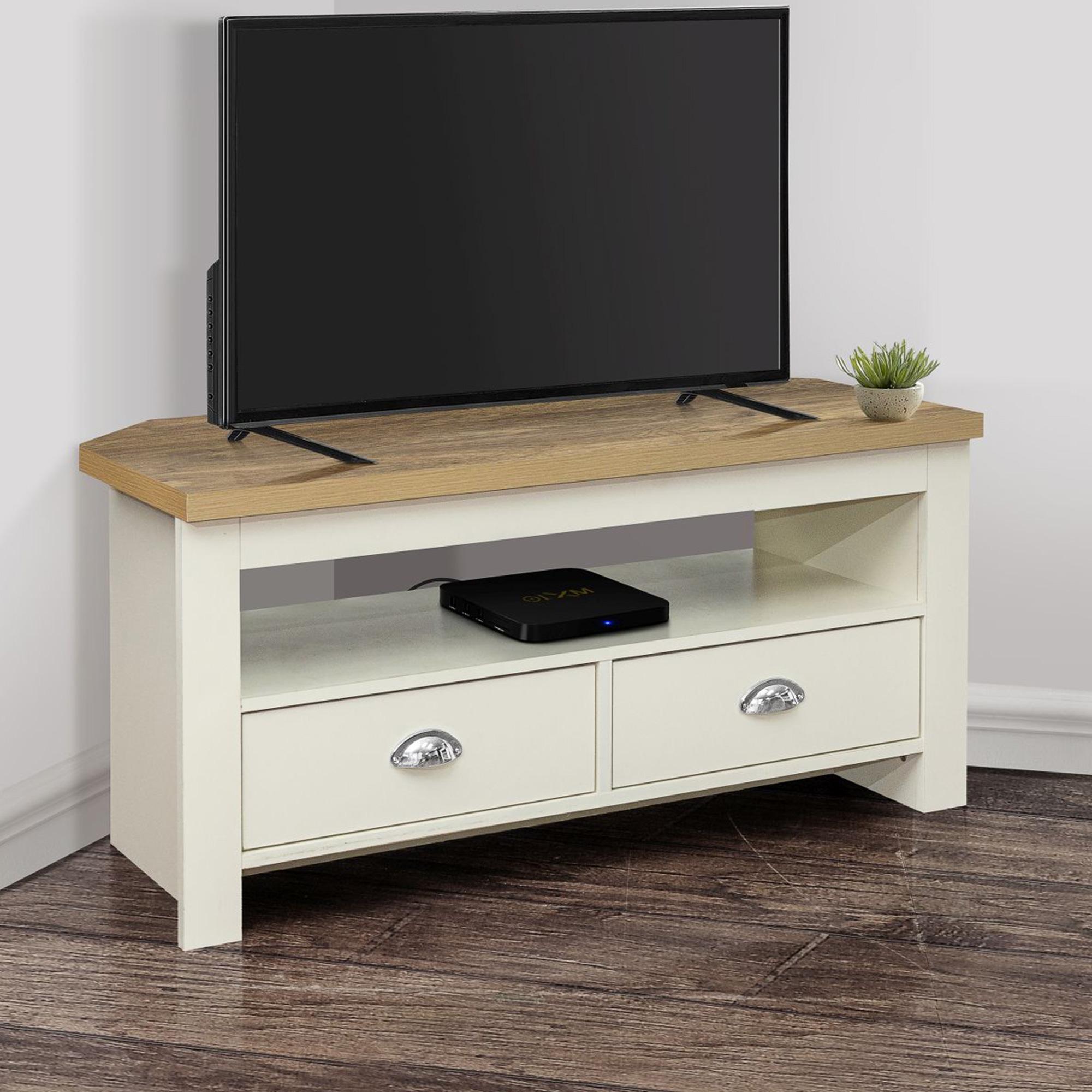 Highgate Corner TV Unit - 2 Drawer - Cream Painted