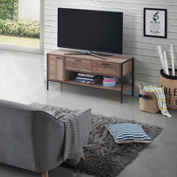 Industrial Rustic Oak Effect TV Unit