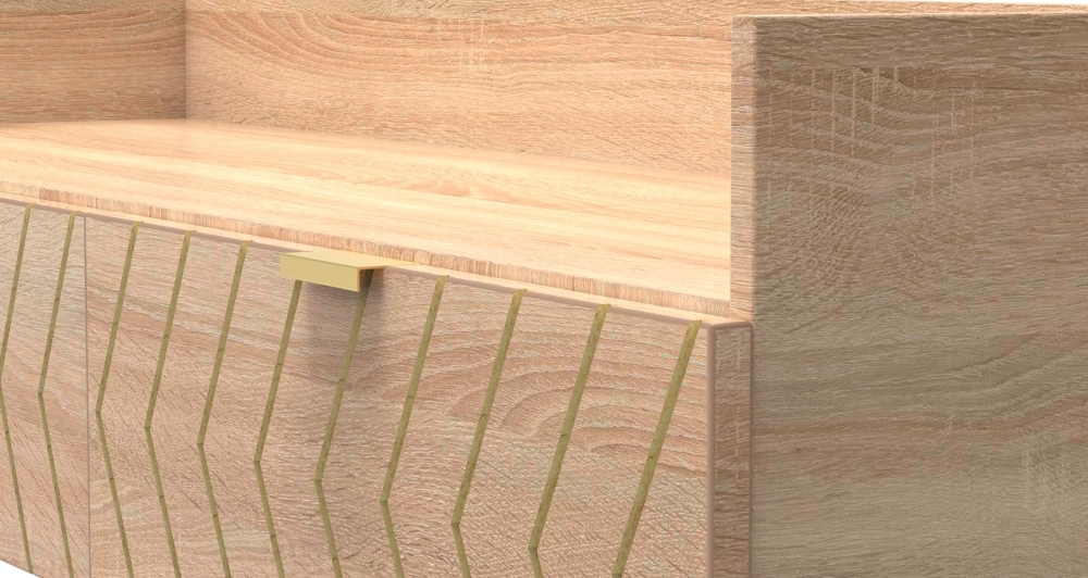 Jigsaw TV Unit - 130cm - with Gold Hairpin Legs - Oak