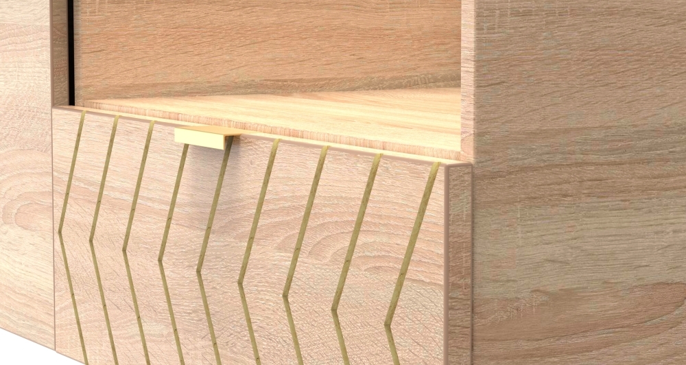 Jigsaw TV Unit - 130cm - 2 Drawers - with Gold Hairpin Legs - Oak