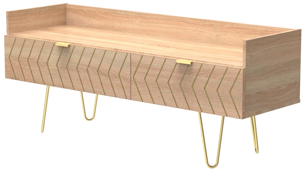 Jigsaw TV Unit - 130cm - with Gold Hairpin Legs - Oak