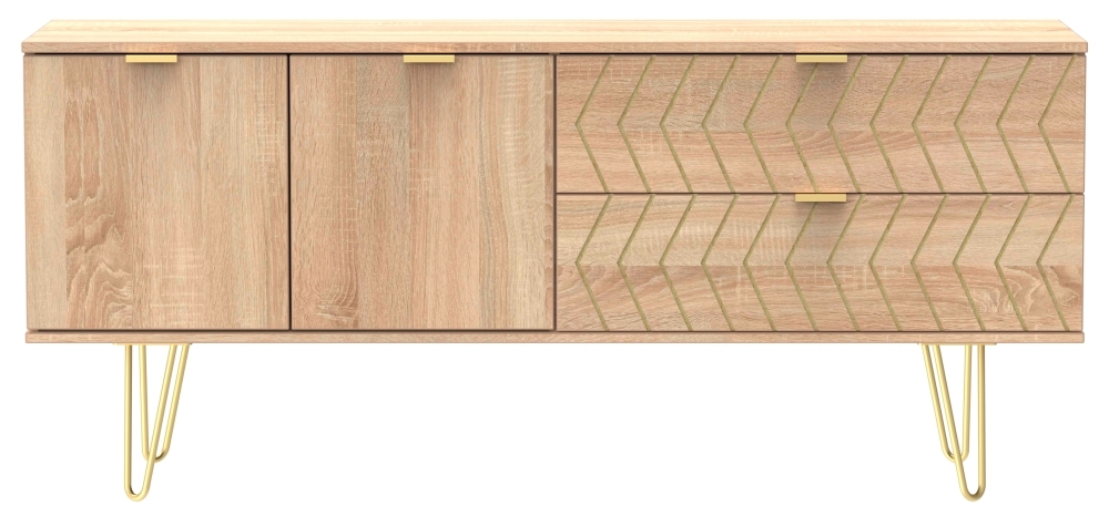 Jigsaw Oak Effect 145cm TV Unit with Gold Hairpin Legs