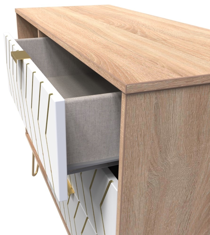 Jigsaw TV Unit - 95cm - with Gold Hairpin Legs - White and Oak