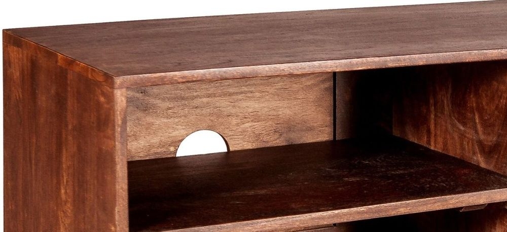 Kaza Dark Mango Wood 140cm TV Unit - Hairpin Legs with Gold Geometric Inlay