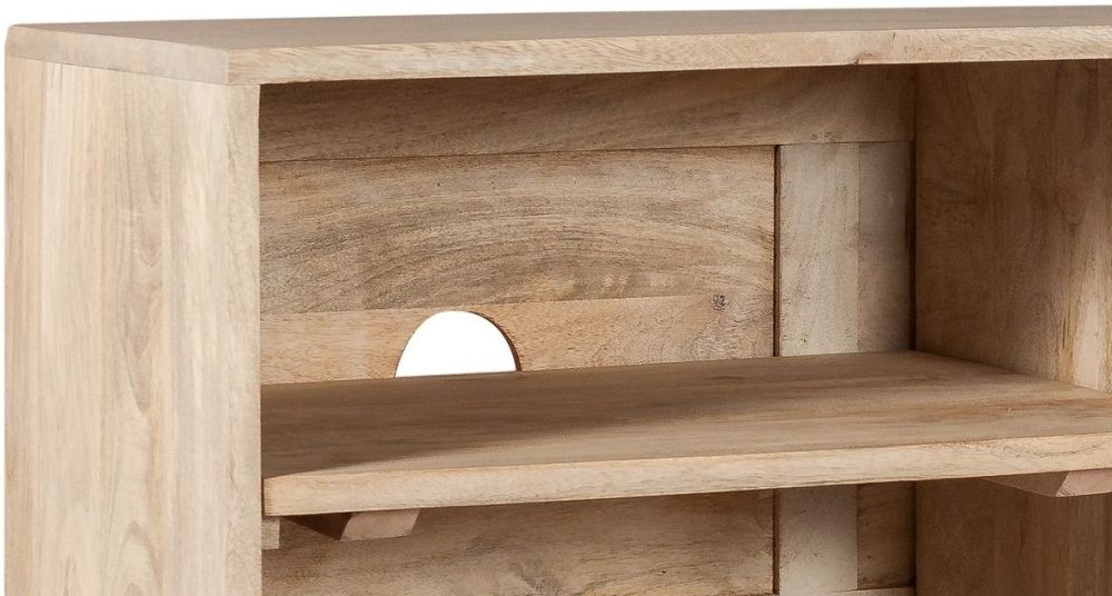 Kaza Light Mango Wood 140cm TV Unit - Hairpin Legs with Gold Geometric Inlay