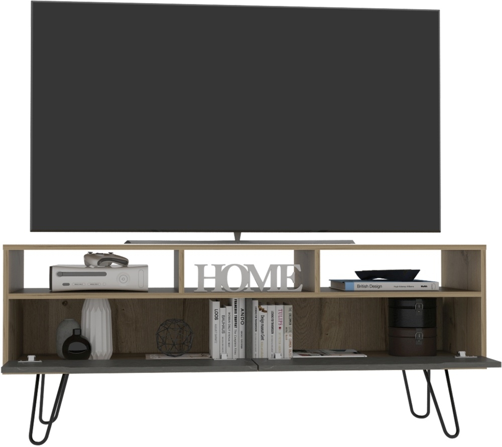 Manhattan Large TV Unit - Grey - Hairpin Legs