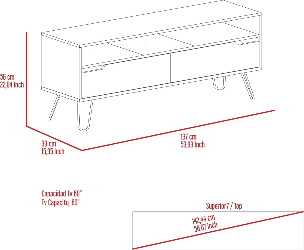 Manhattan Large TV Unit - Grey - Hairpin Legs