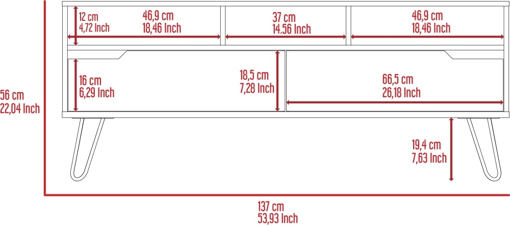 Manhattan Large TV Unit - Grey - Hairpin Legs