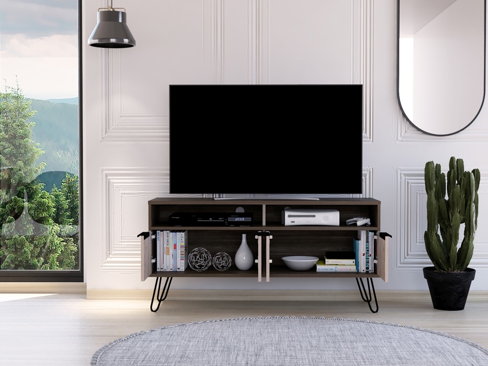 Nevada TV Unit - Grey Oak - Hairpin Legs