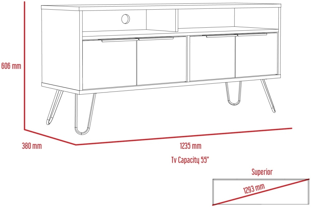 Nevada TV Unit - Grey Oak - Hairpin Legs