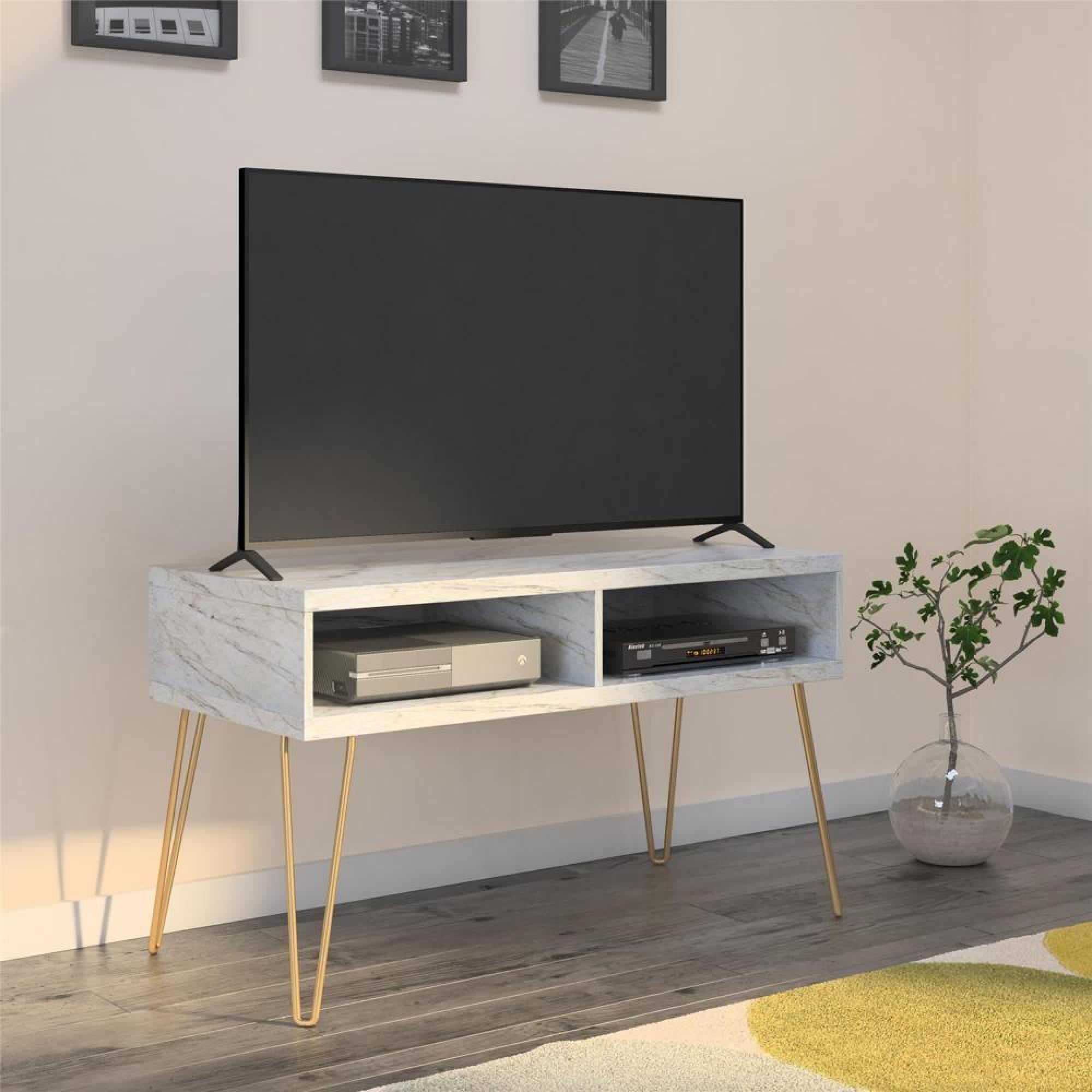 Novogratz Athena TV Stand - White Marble Effect - 1748891COMNUK