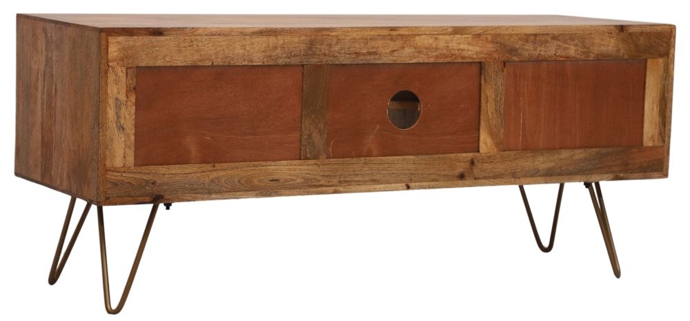 Nyack Mango Wood with Rattan 120cm TV Unit - Hairpin Legs