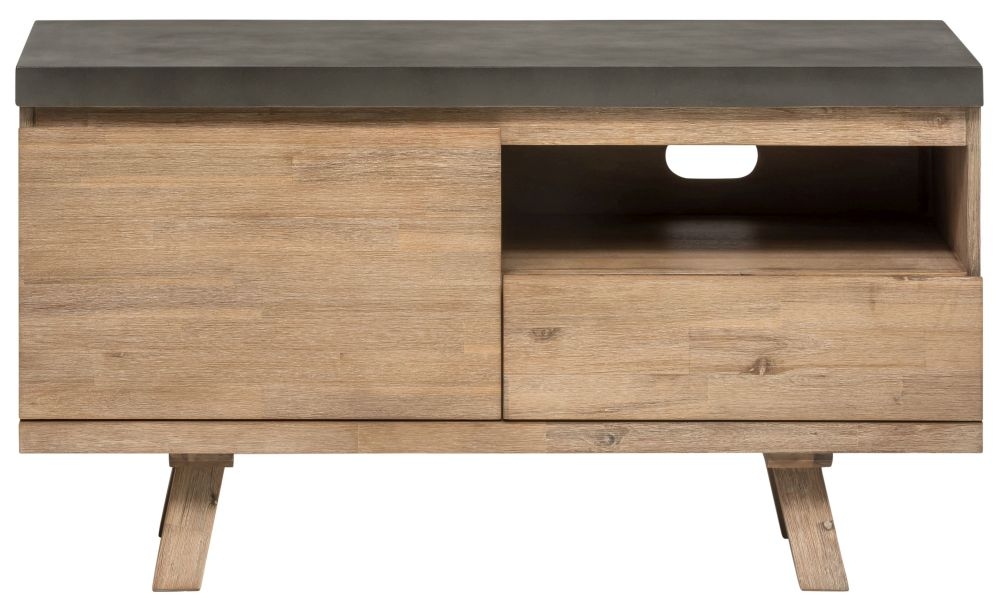 Pimlico Acacia Wood and Concrete Top Small TV Cabinet