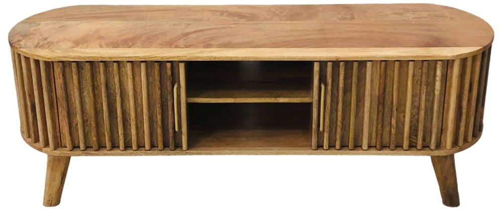 Slated Mango Wood 135cm TV Unit