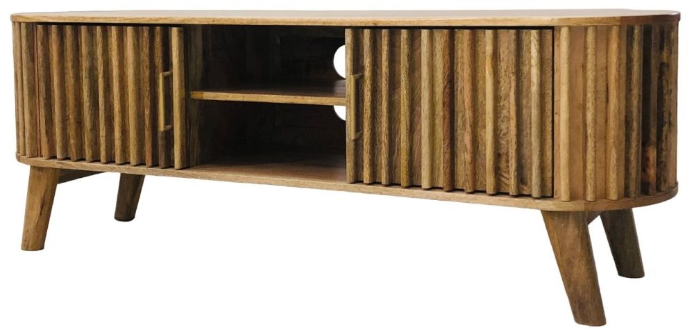 Slated Mango Wood 135cm TV Unit