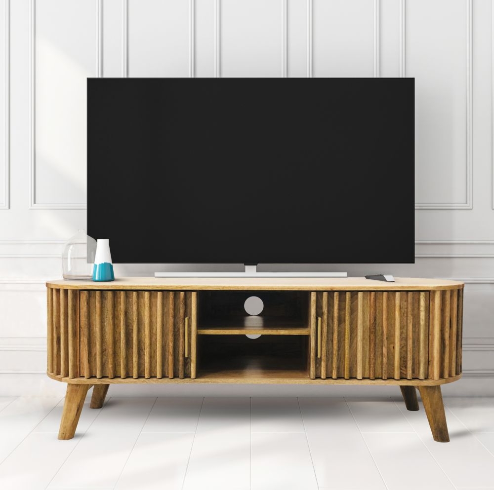 Slated Mango Wood 135cm TV Unit