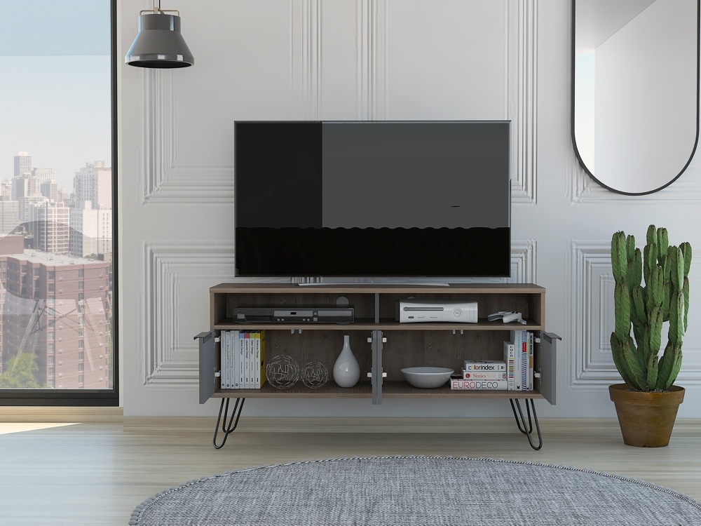Vegas TV Unit - Grey - Hairpin Legs