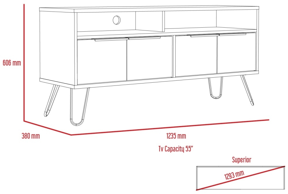 Vegas TV Unit - Grey - Hairpin Legs