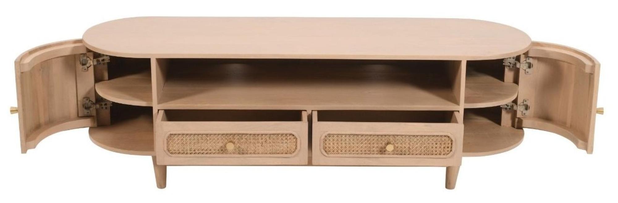 Vance Curved Natural Rattan and Mango Wood 152cm TV Unit