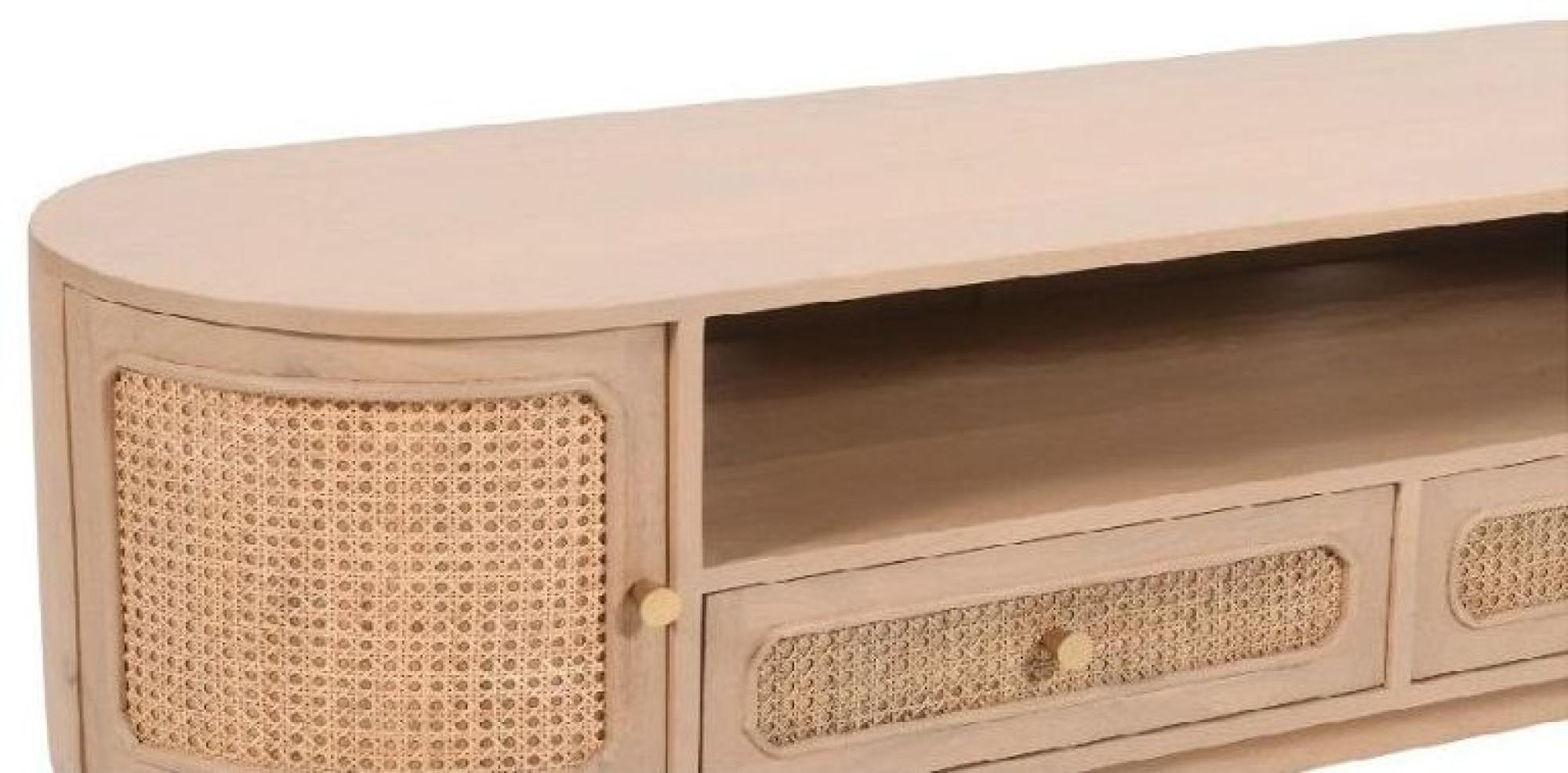Vance Curved Natural Rattan and Mango Wood 152cm TV Unit
