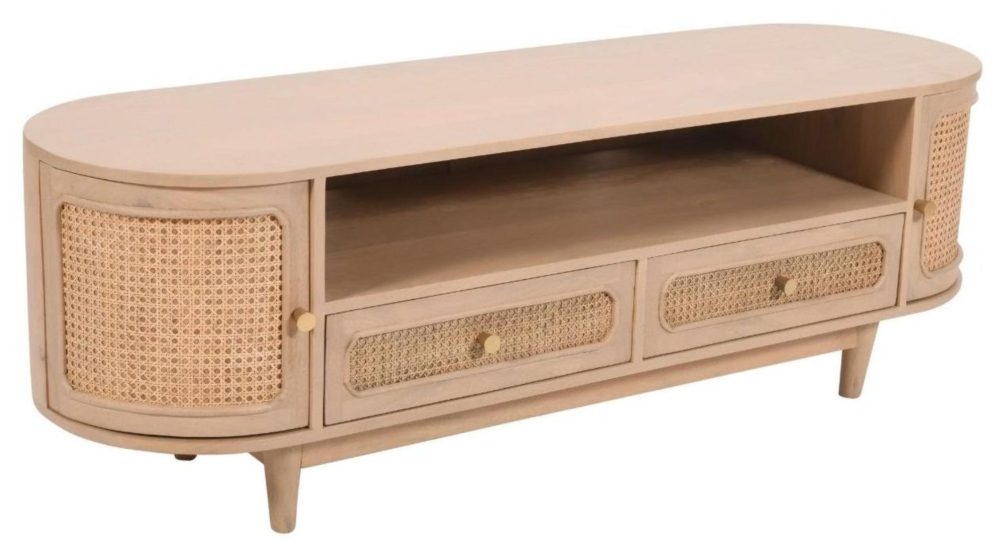 Vance Curved Natural Rattan and Mango Wood 152cm TV Unit