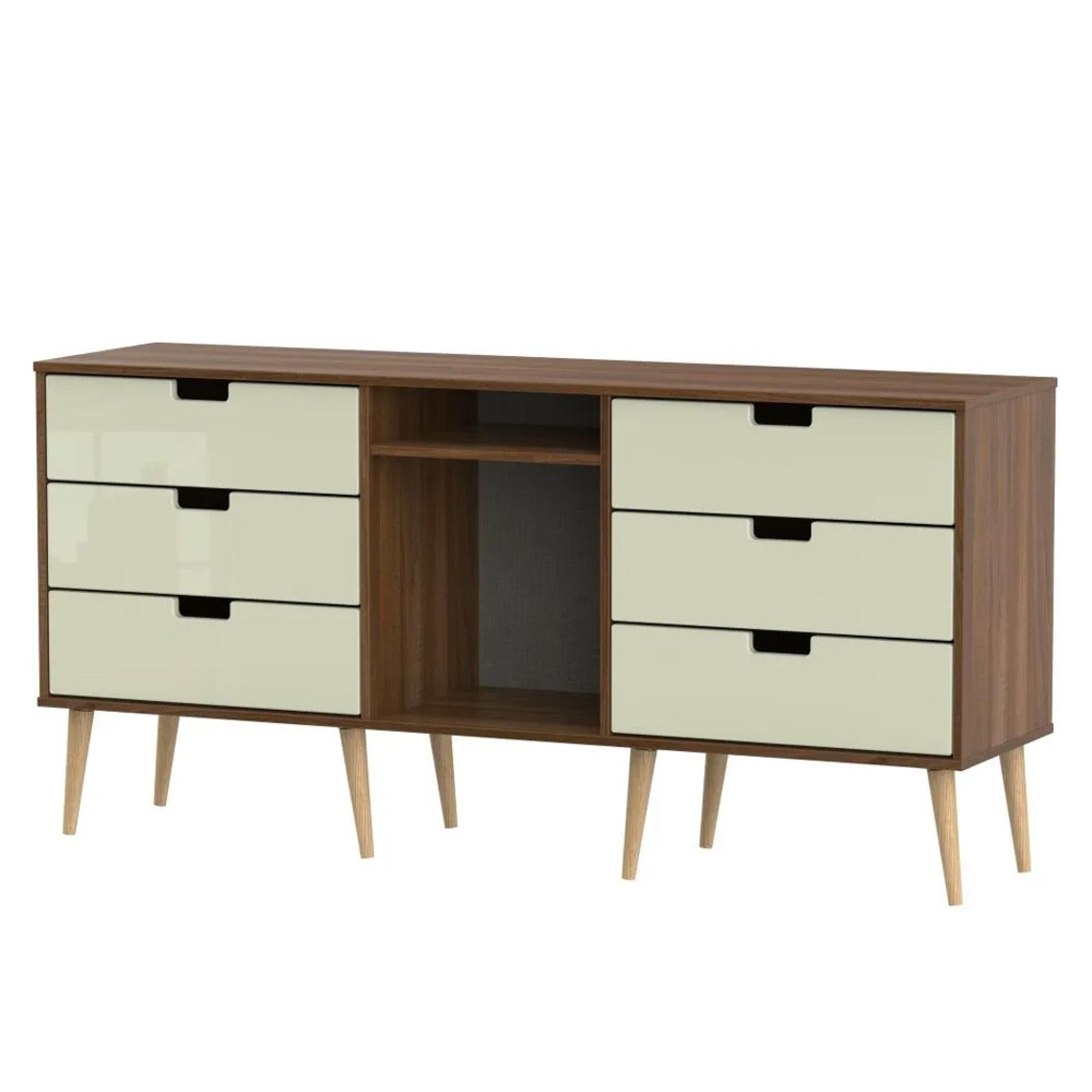 Shanghai TV Unit - 152cm - Natural Legs - Cream Gloss and Walnut