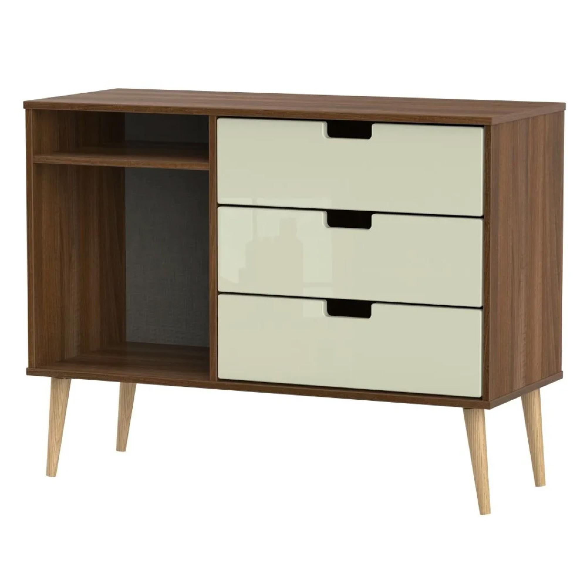 Shanghai TV Unit - 95cm - Natural Legs - Cream Gloss and Walnut