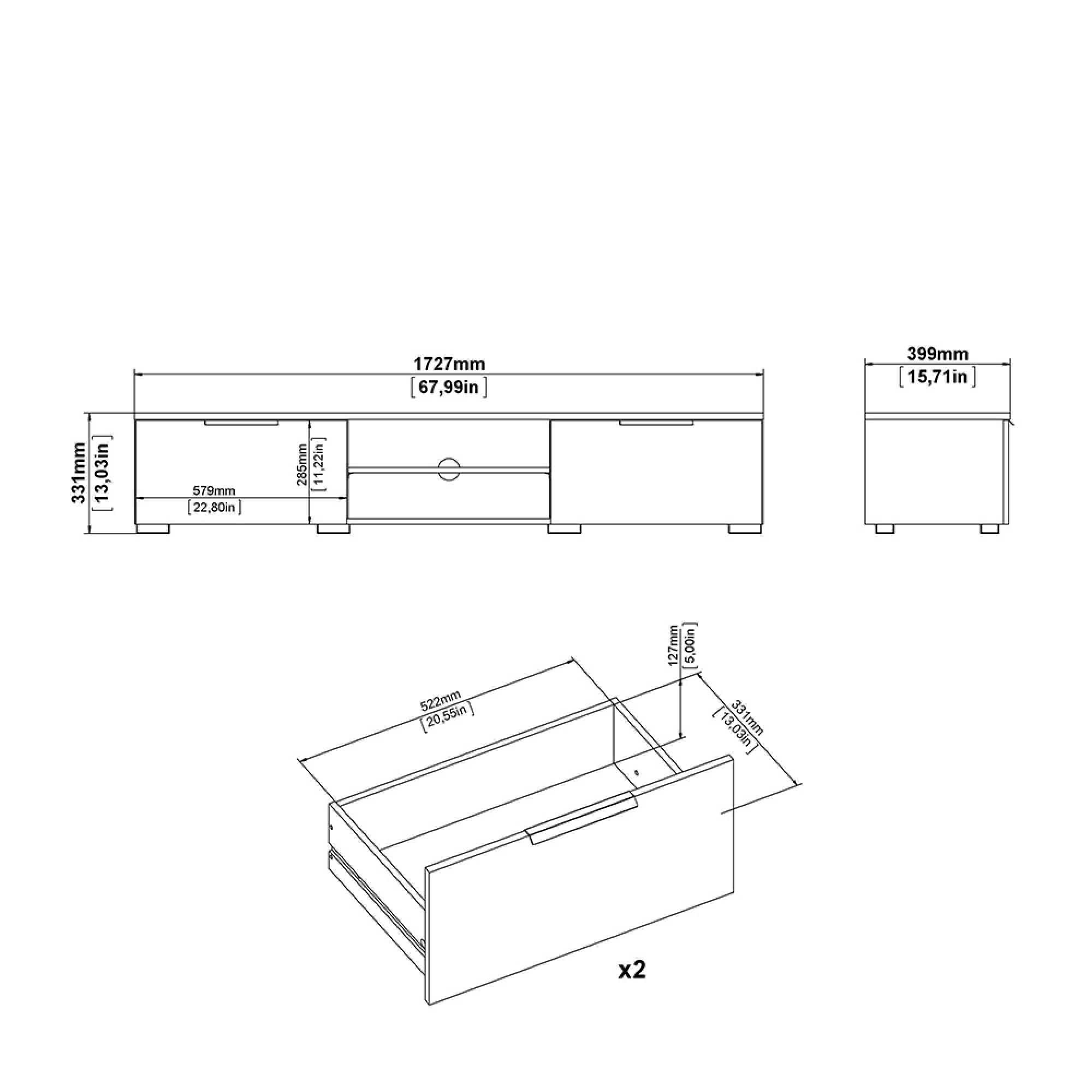 Match TV Unit - 2 Drawer - 1727cm - White Gloss