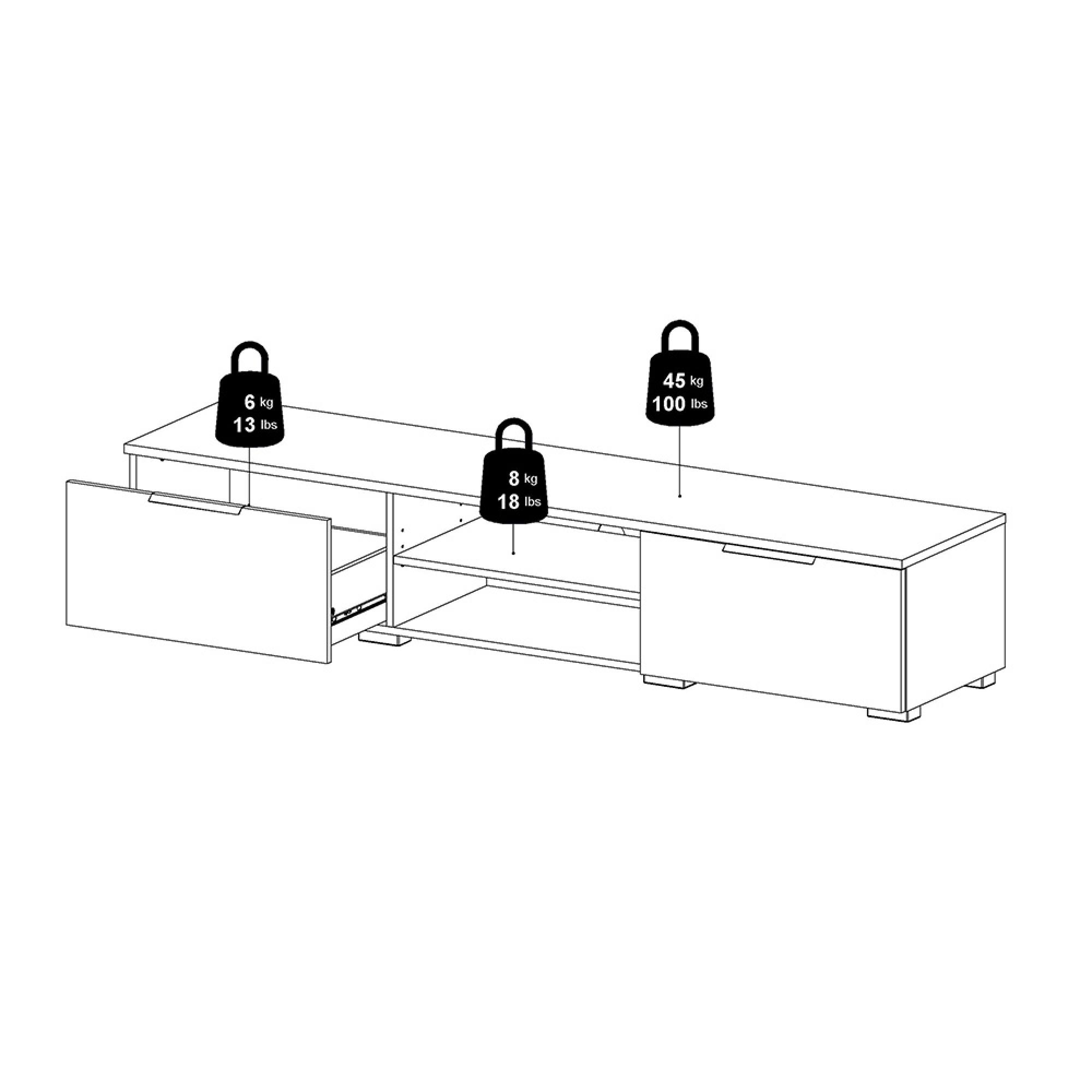 Match TV Unit - 2 Drawer - 1727cm - White Gloss