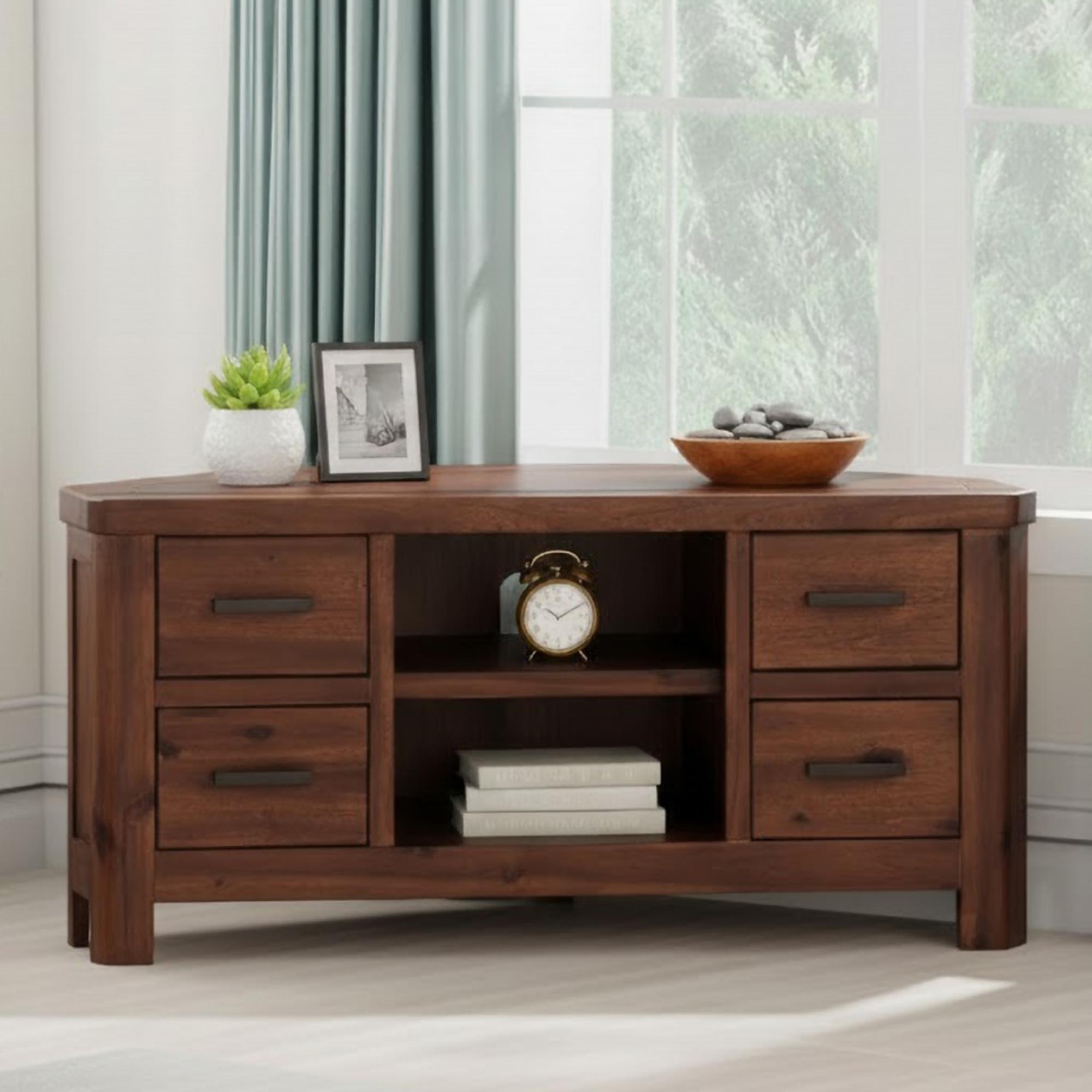 Andorra Corner TV Unit - 4 Drawer - Dark Acacia