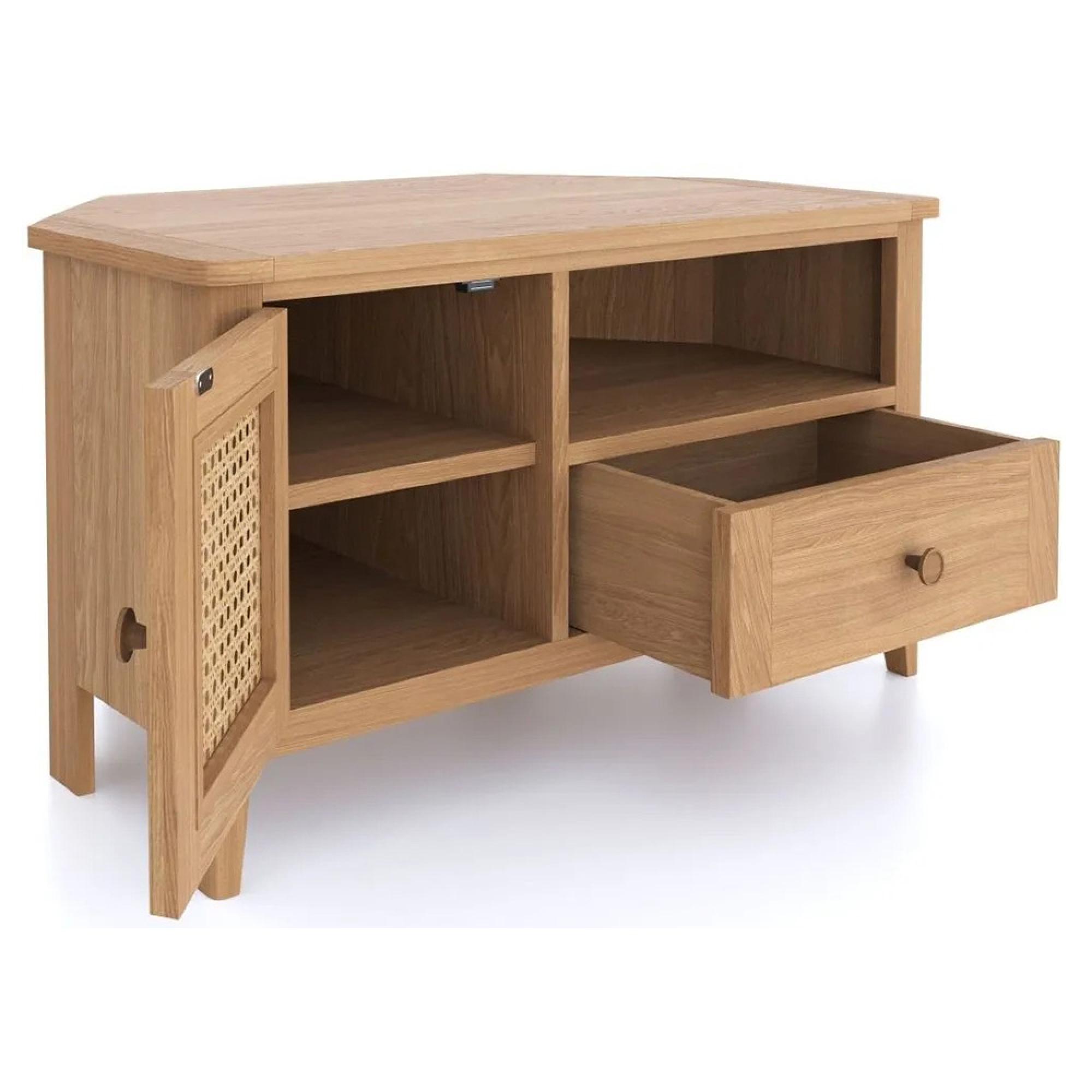 Henley Oak and Rattan 90cm Corner TV Unit