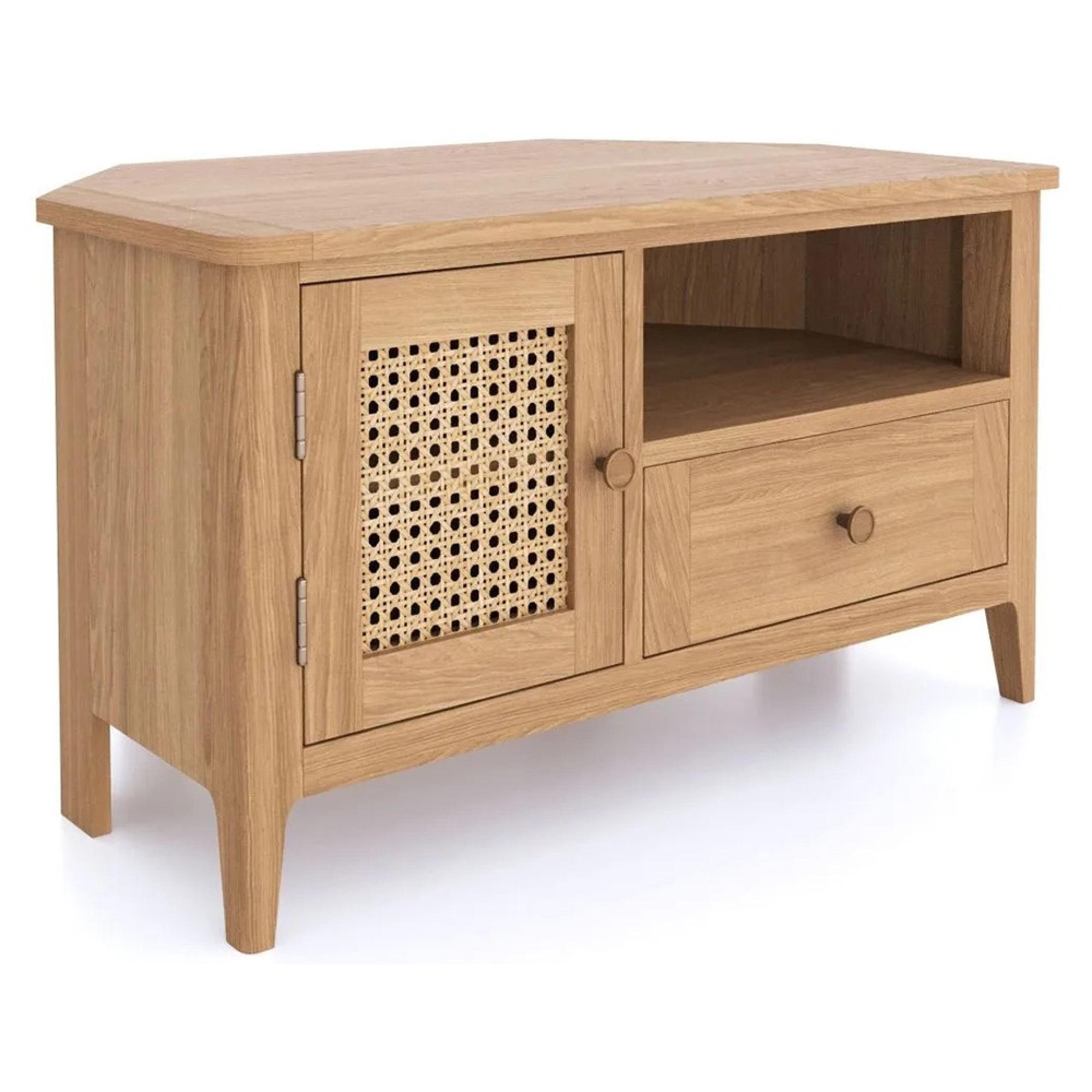 Henley Oak and Rattan 90cm Corner TV Unit