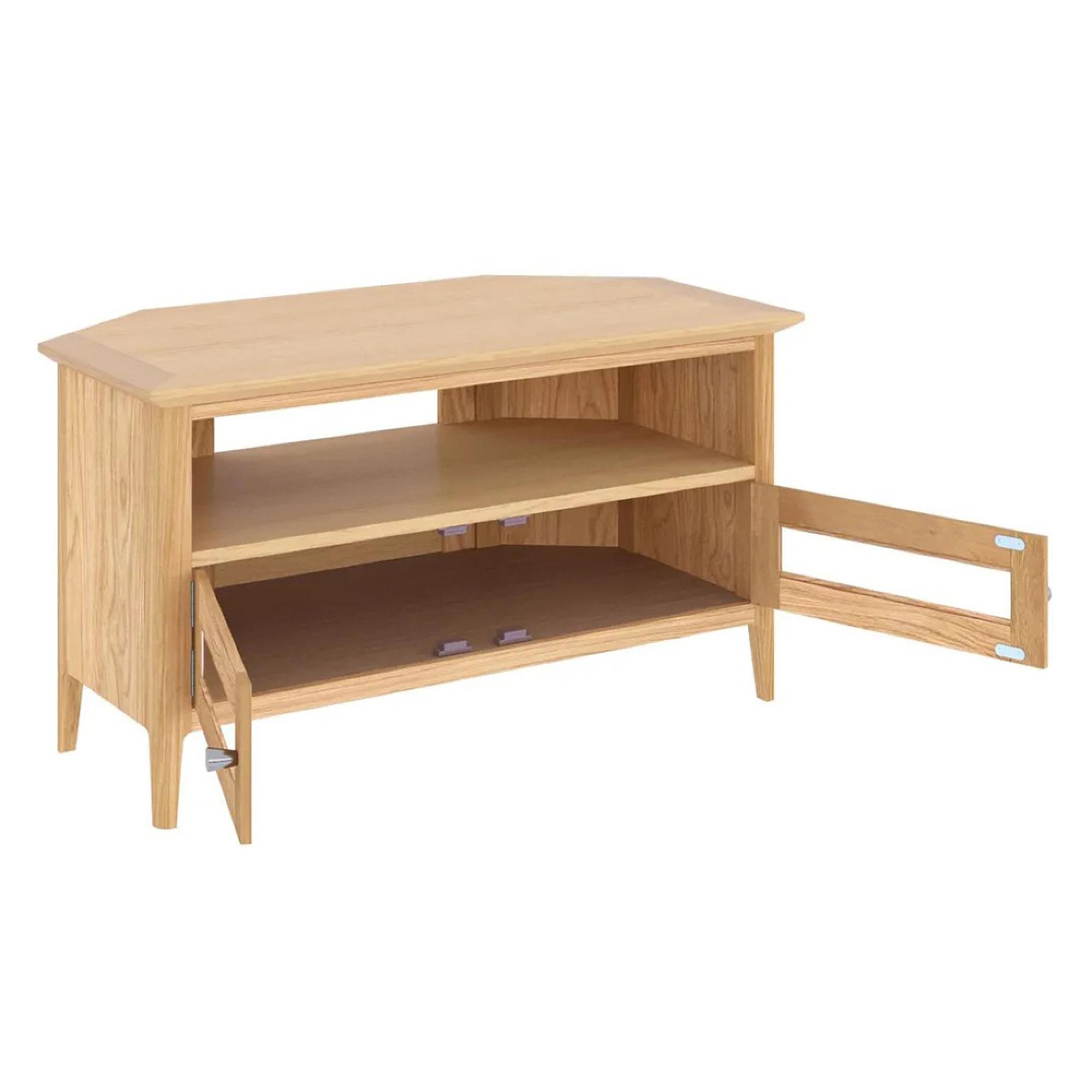 Selene Oak 90cm Glazed Corner TV Unit