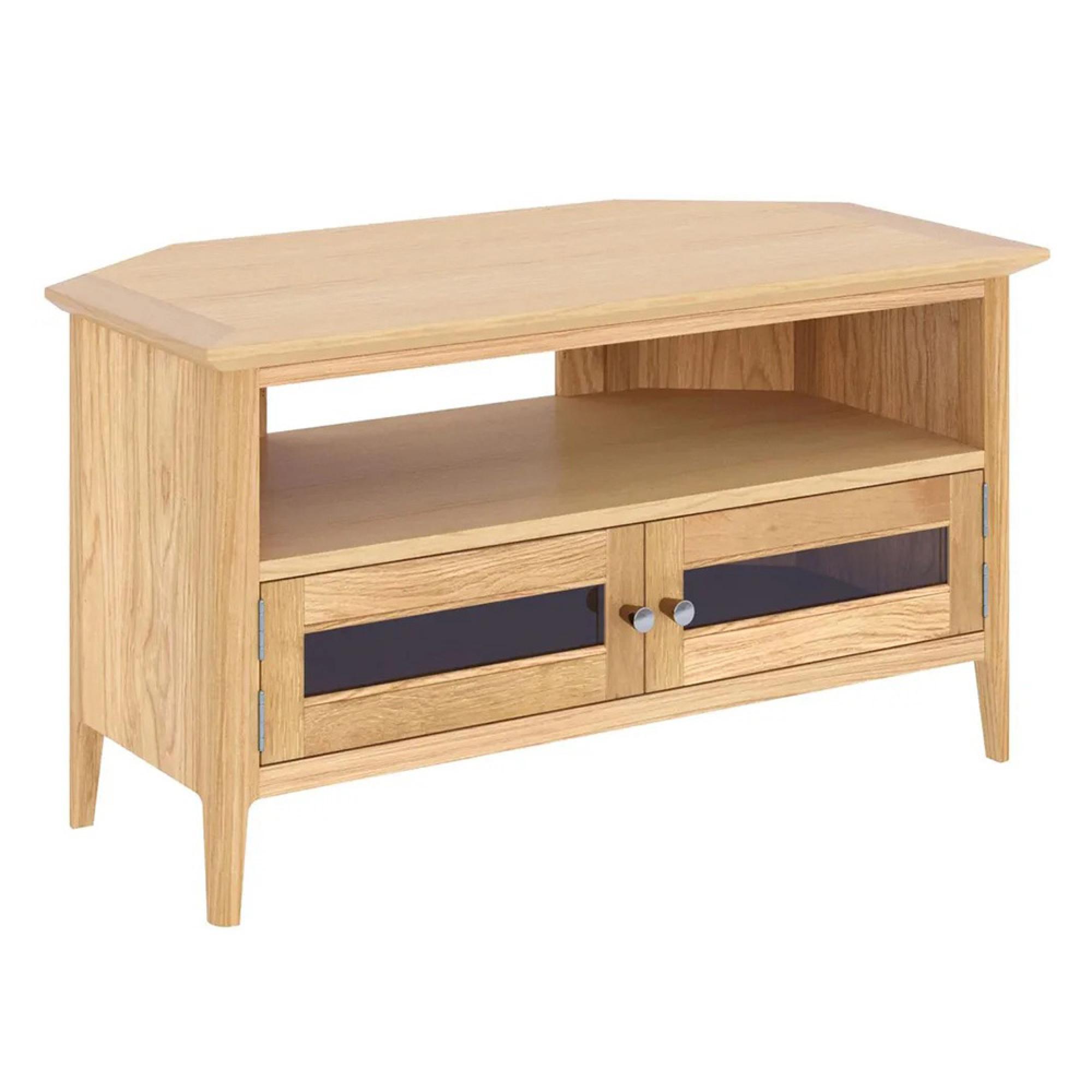 Selene Oak 90cm Glazed Corner TV Unit