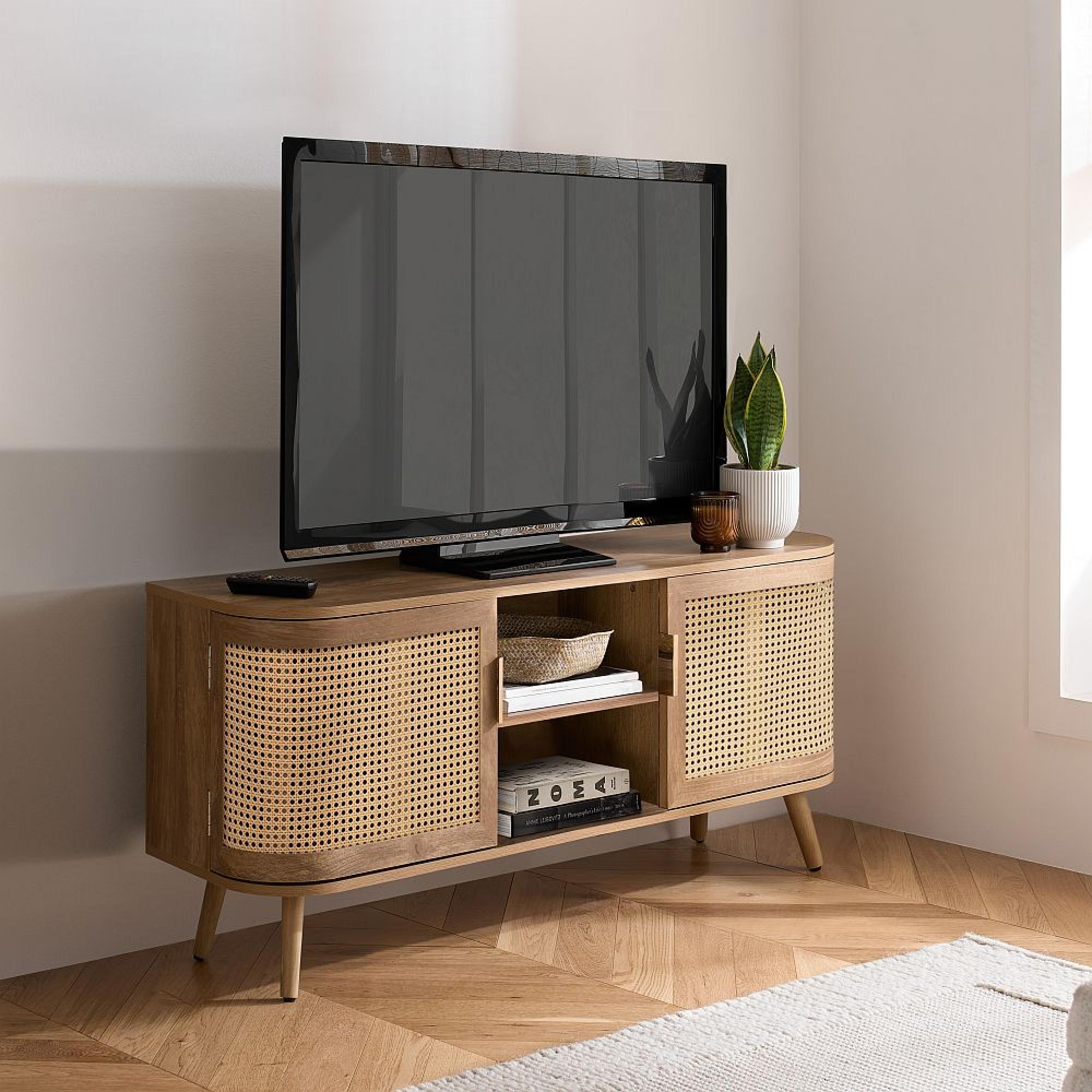 Noah Small TV Unit - 100cm - Oak and Rattan