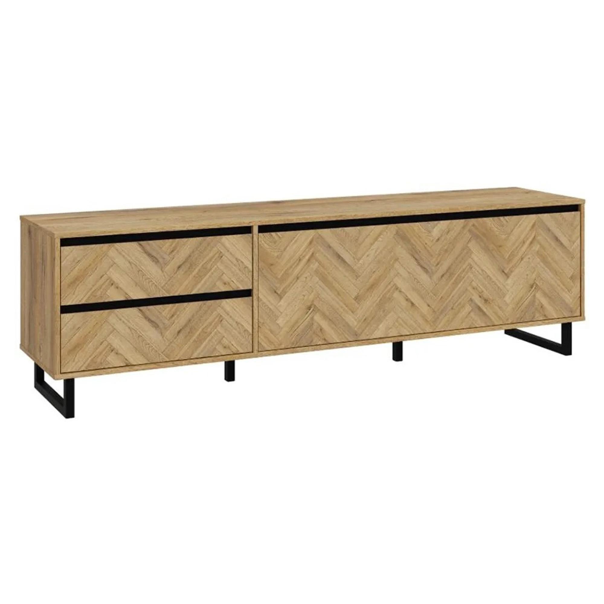 Chevron TV Unit - 1 Door - 2 Drawer - 186.4cm - Large - Oak