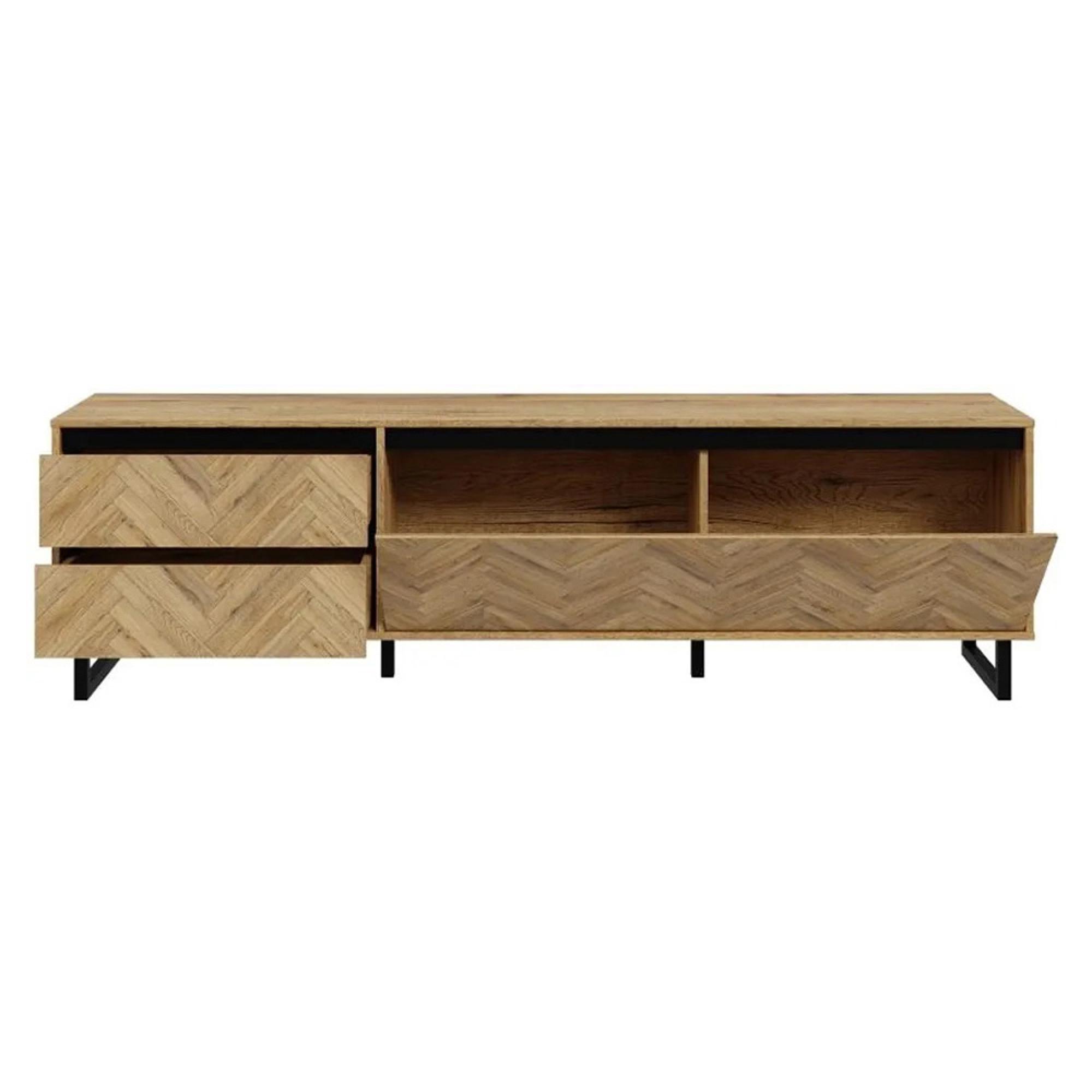 Chevron TV Unit - 1 Door - 2 Drawer - 186.4cm - Large - Oak