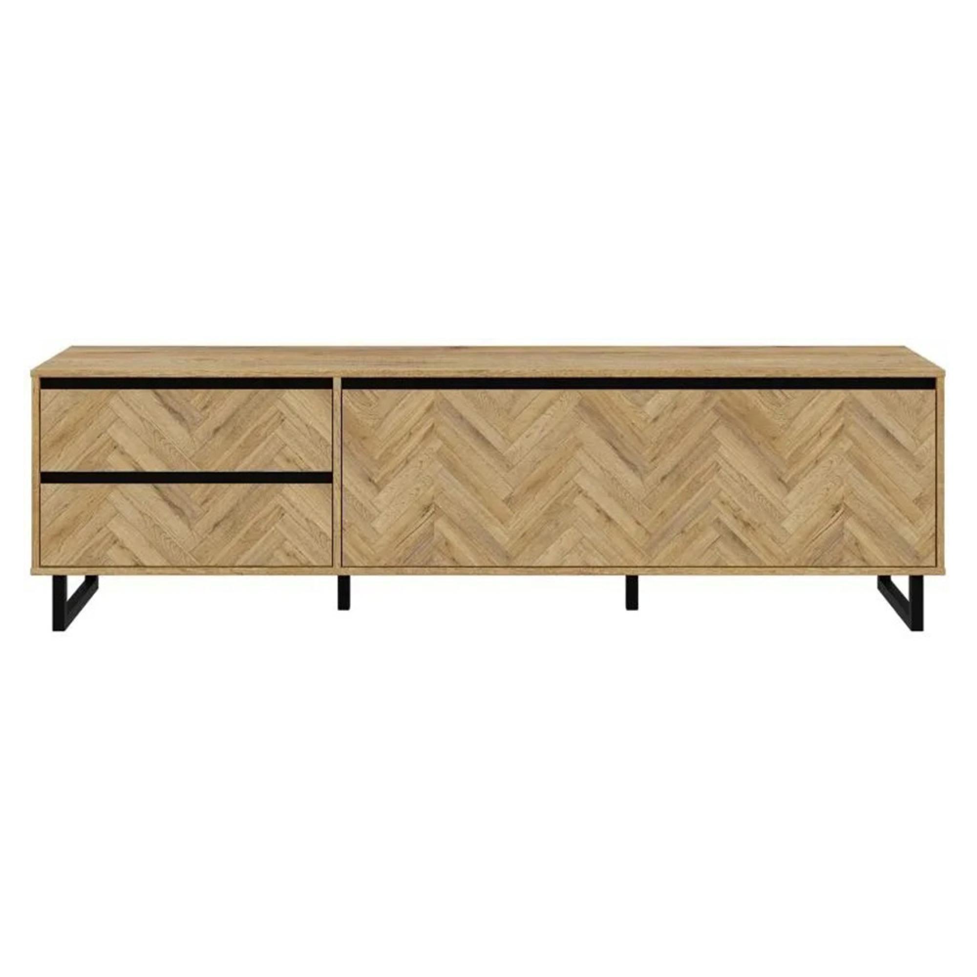 Chevron TV Unit - 1 Door - 2 Drawer - 186.4cm - Large - Oak