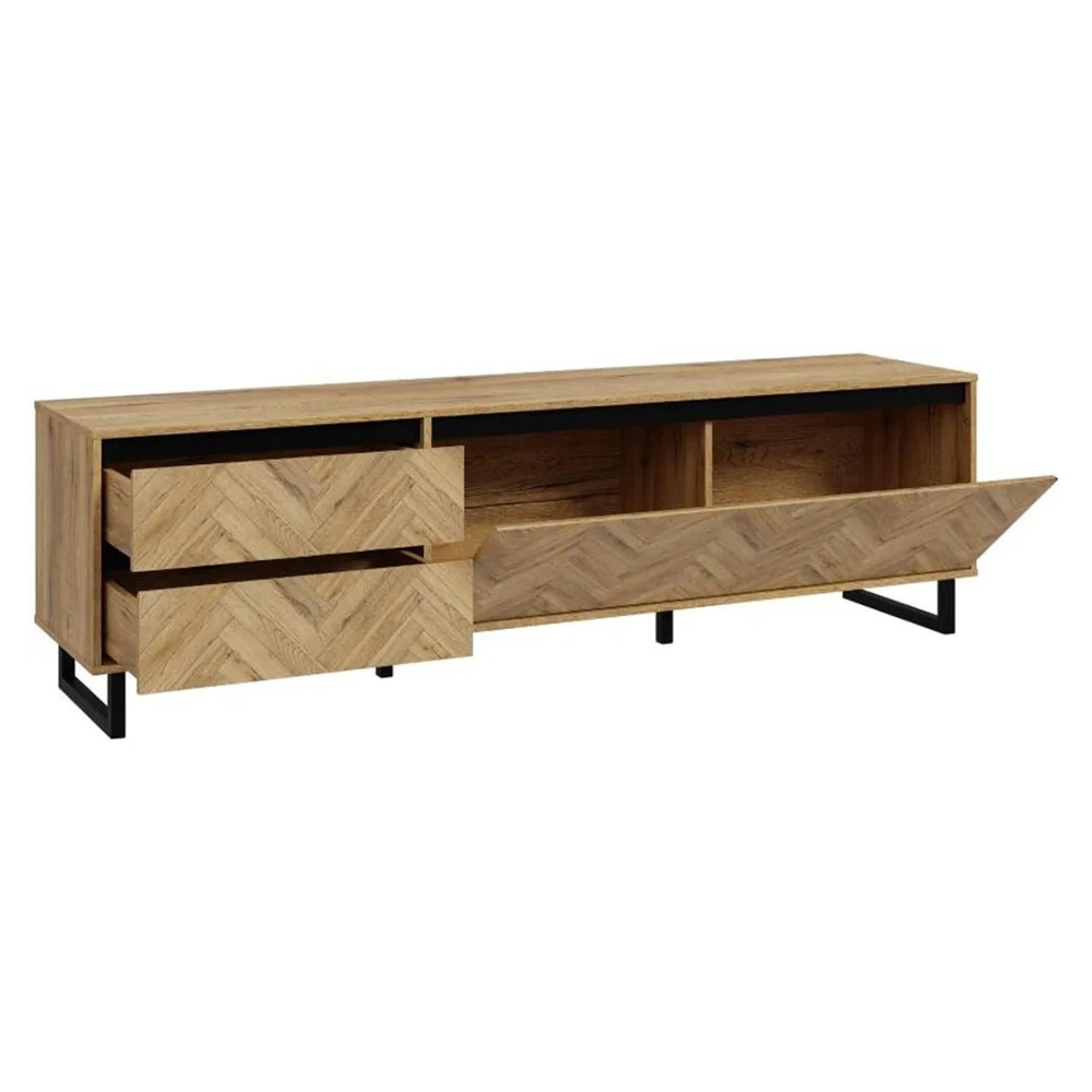 Chevron TV Unit - 1 Door - 2 Drawer - 186.4cm - Large - Oak