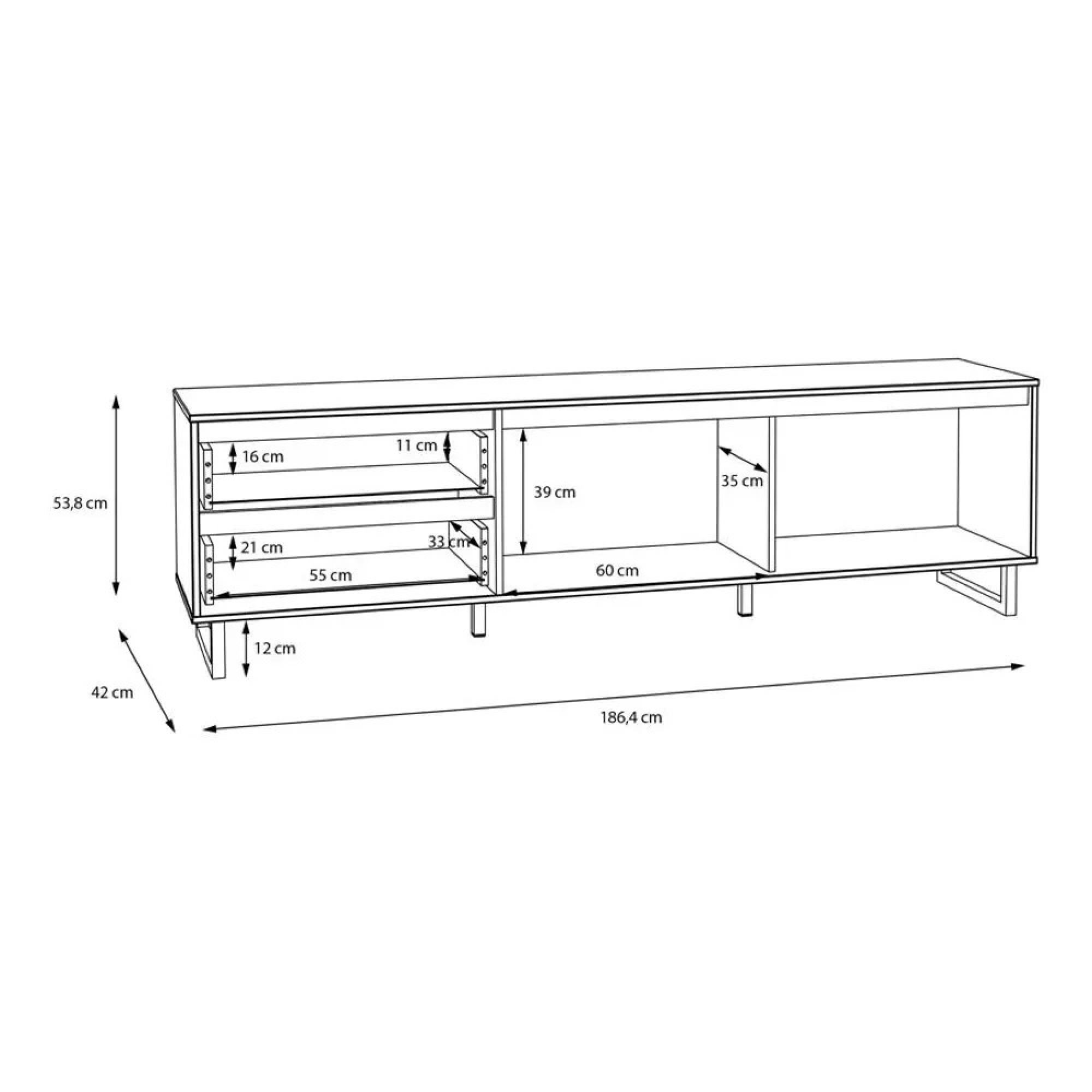 Chevron TV Unit - 1 Door - 2 Drawer - 186.4cm - Large - Oak
