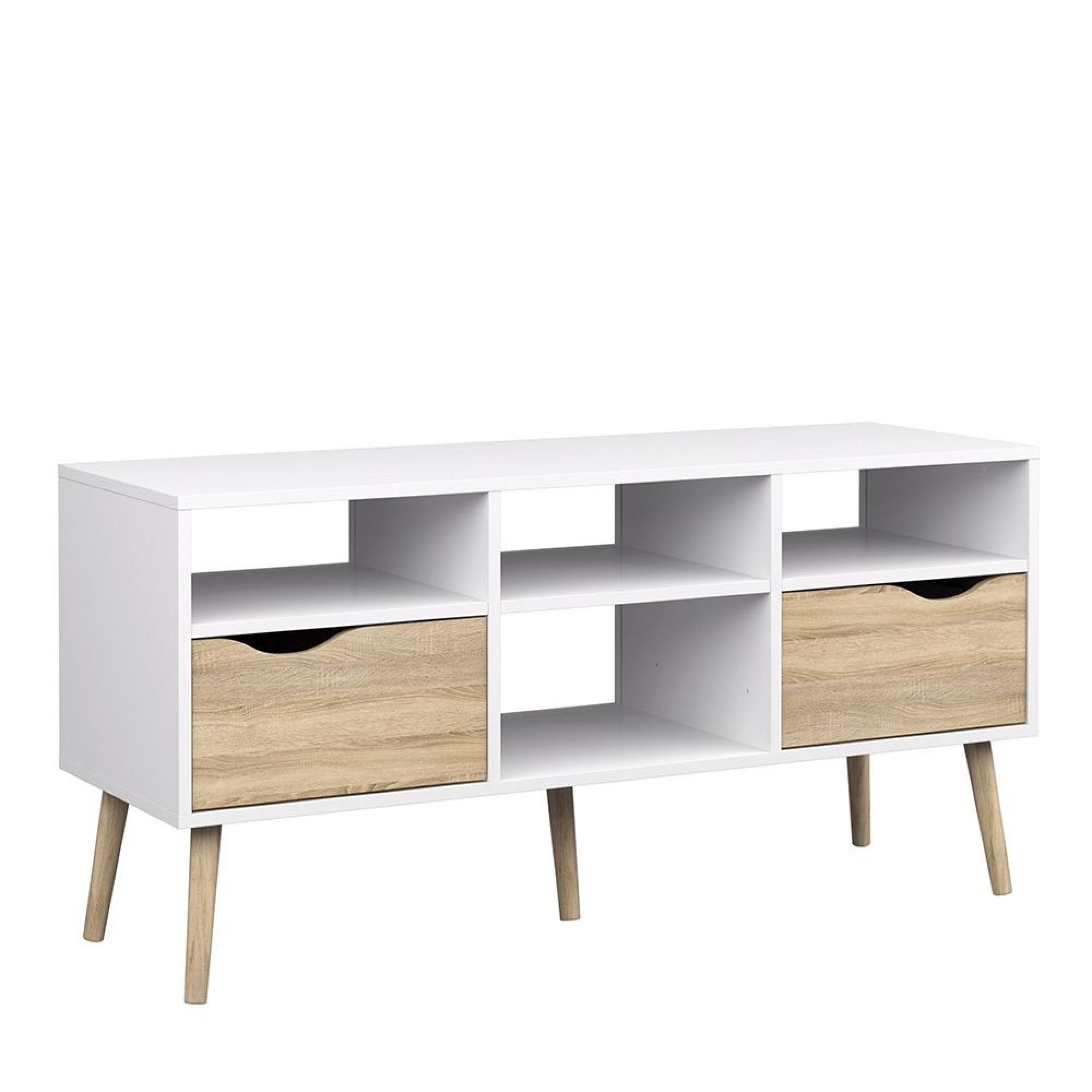 Oslo TV Unit - 2 Drawer - 117cm - White and Oak