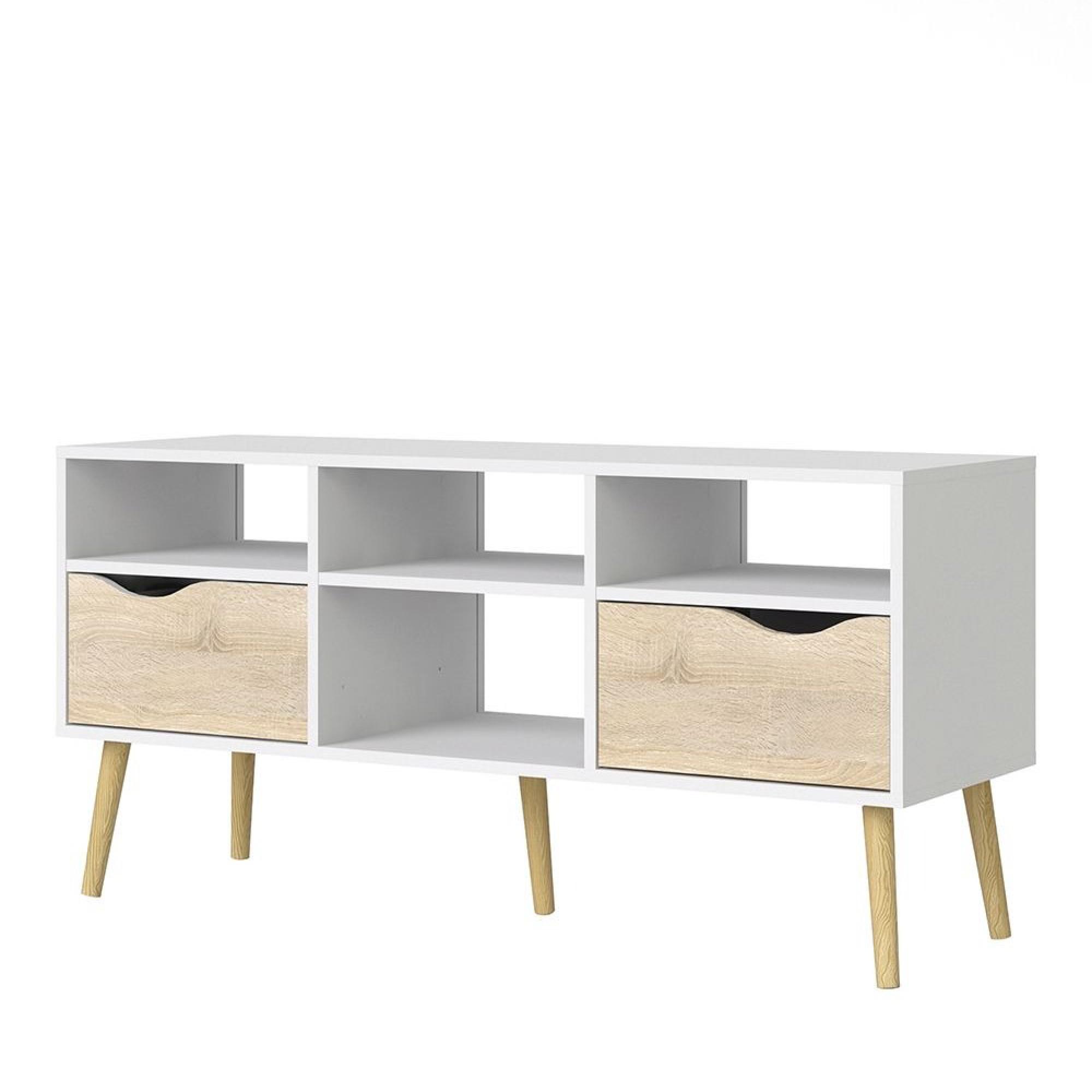 Oslo TV Unit - 2 Drawer - 117cm - White and Oak