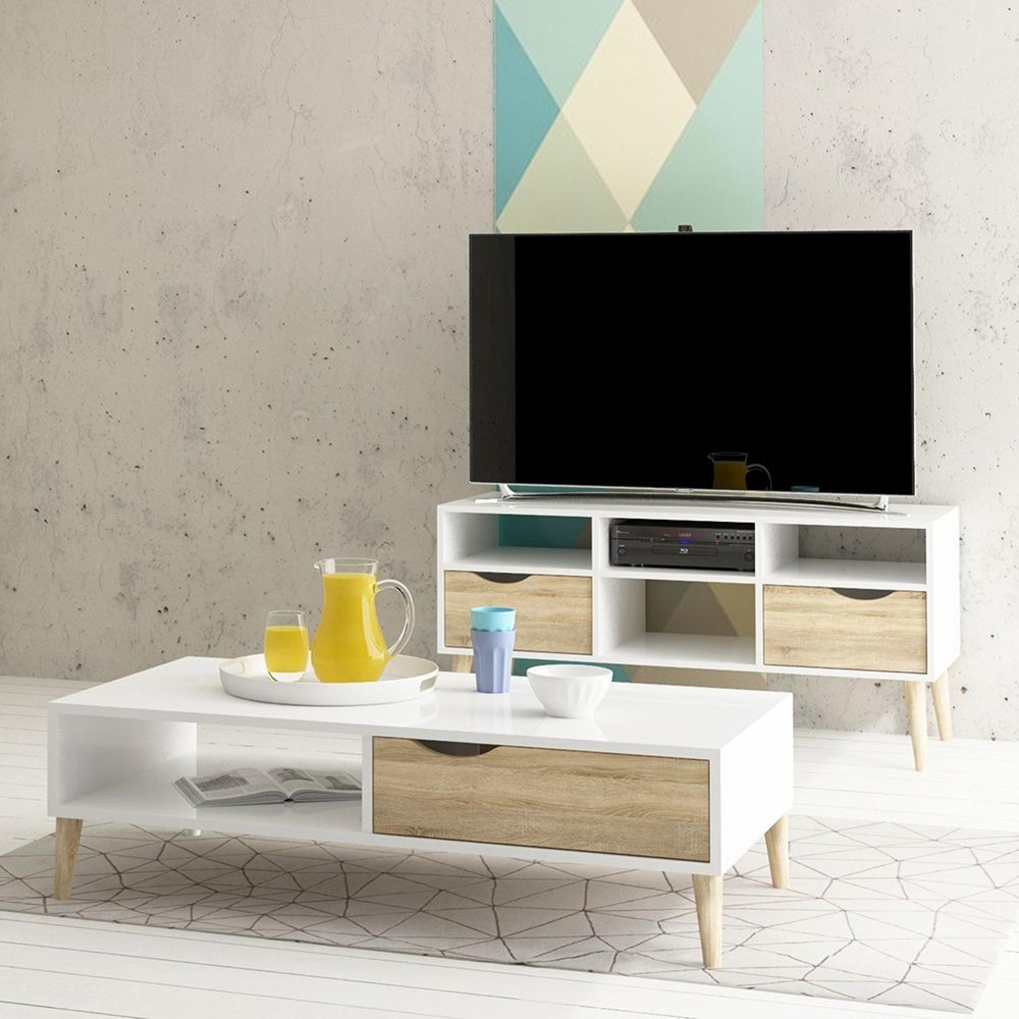 Oslo TV Unit - 2 Drawer - 117cm - White and Oak