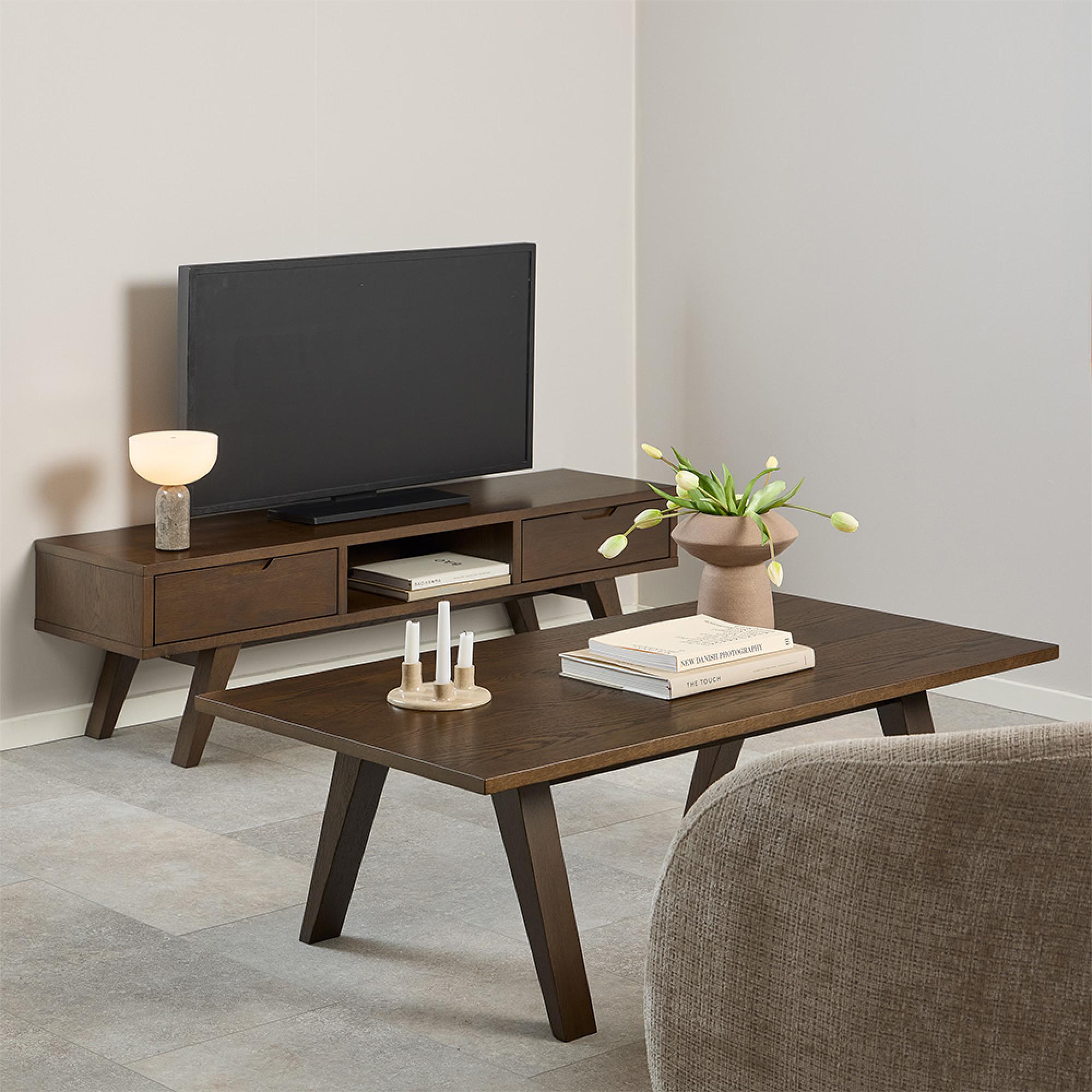 A-Line TV Unit - 2 Drawer - 150cm - Medium - Smoked Oak
