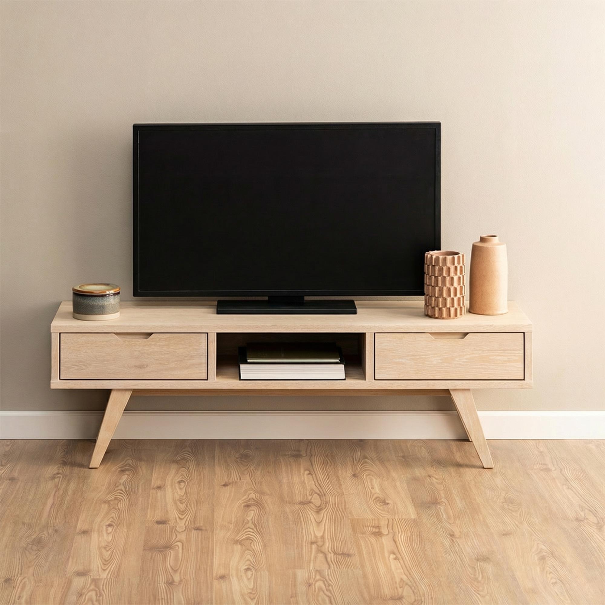 A-Line TV Unit - 2 Drawer - 150cm - Medium - White Oak