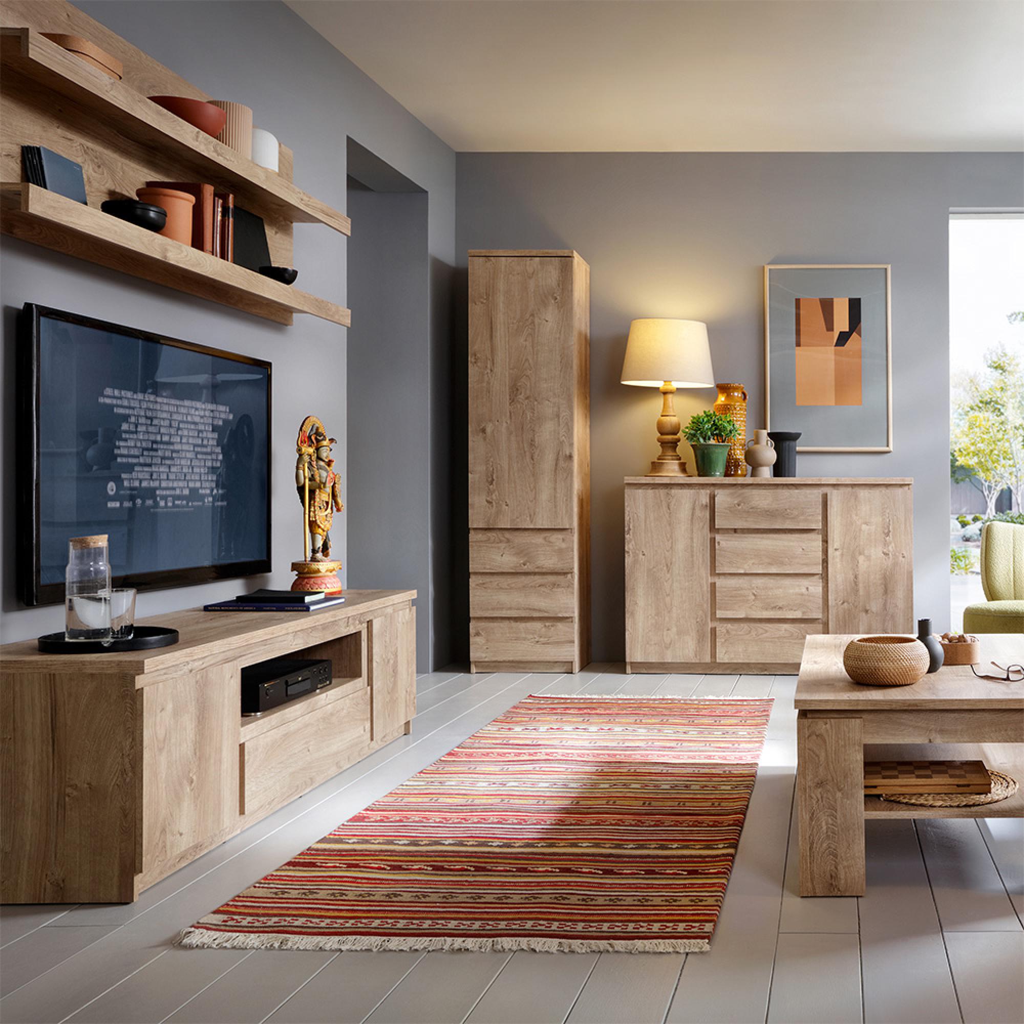 Fribo TV Unit - 2 Door - 1 Drawer - 165cm - Oak