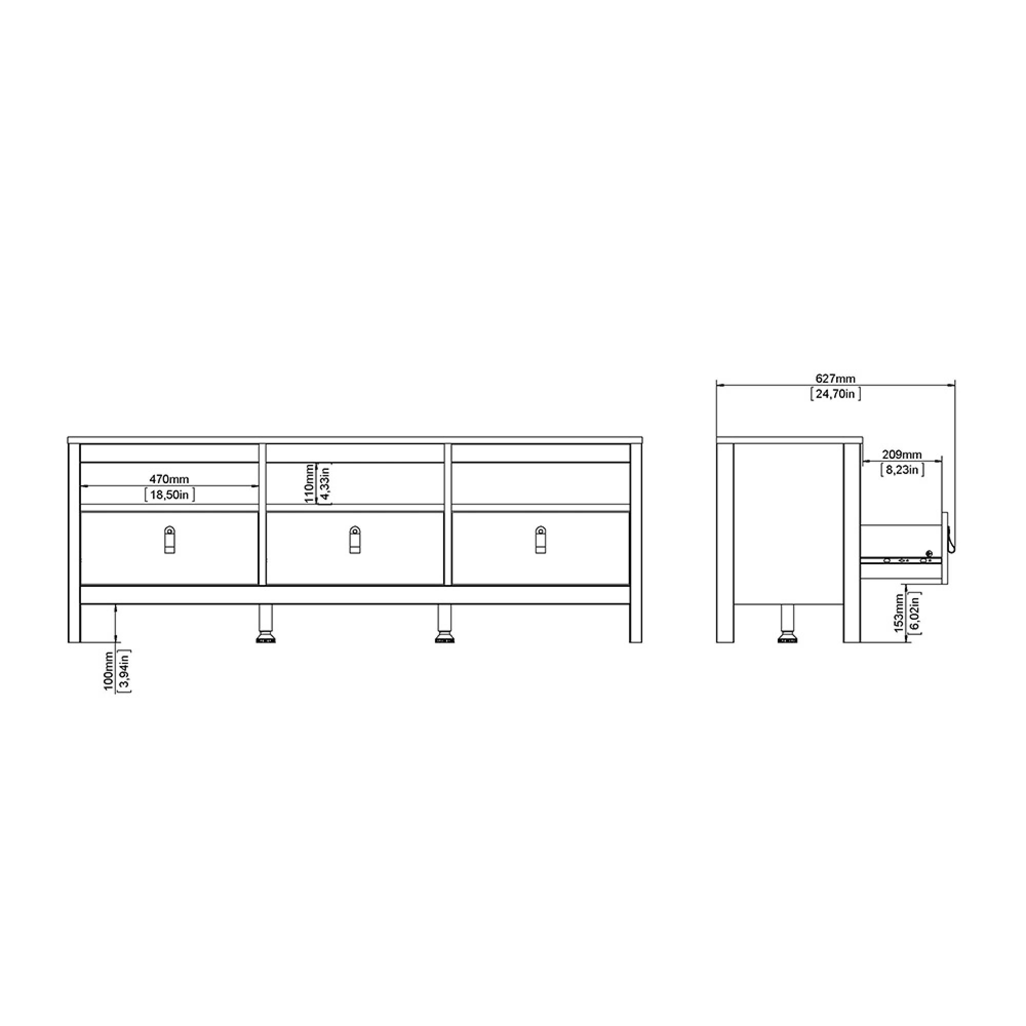 Barcelona TV Unit - 3 Drawer - 151cm - Black